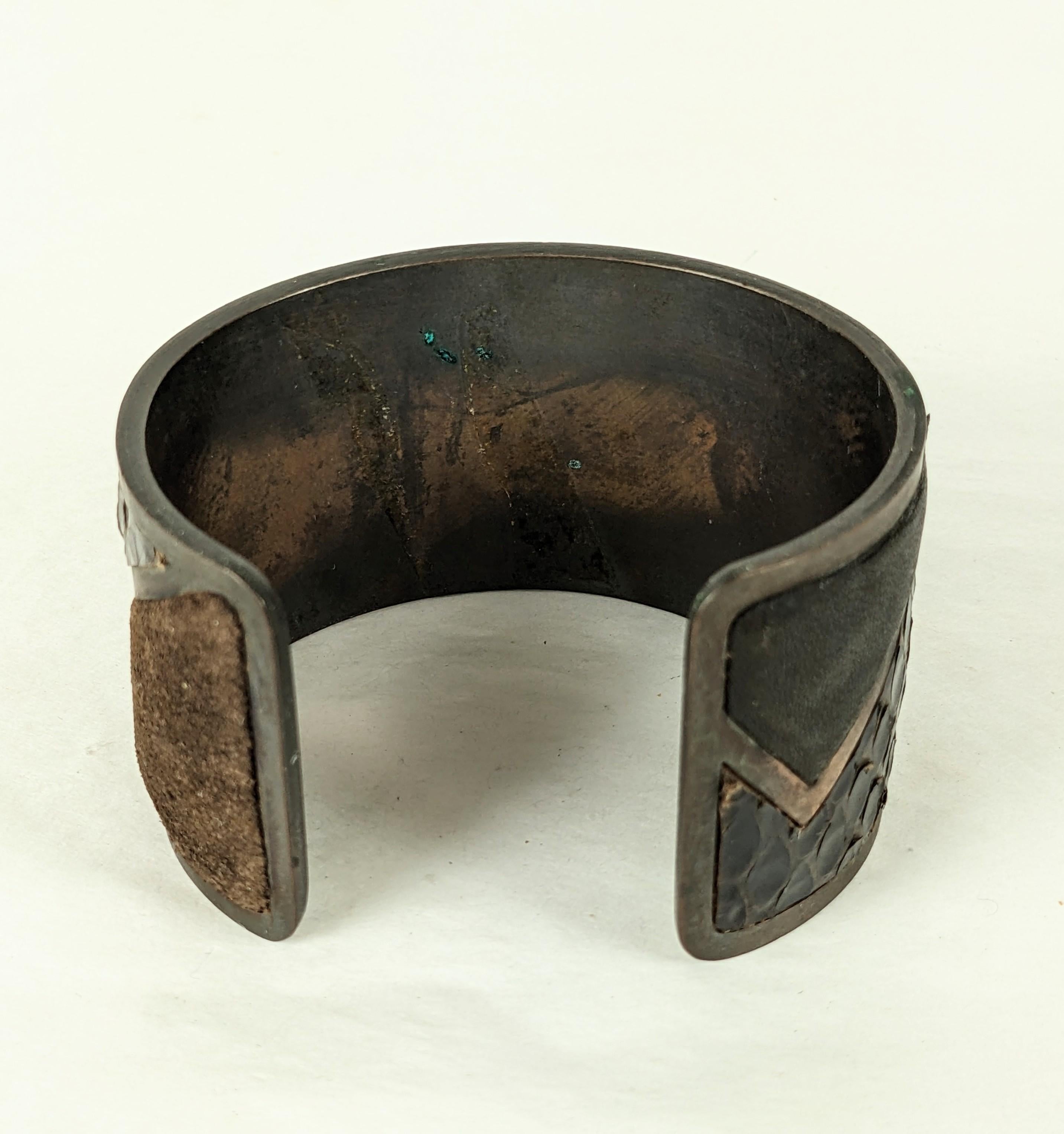 Yves Saint Laurent Haute Couture Bronze and Exotic Skin Cuff, 1980 For Sale 2