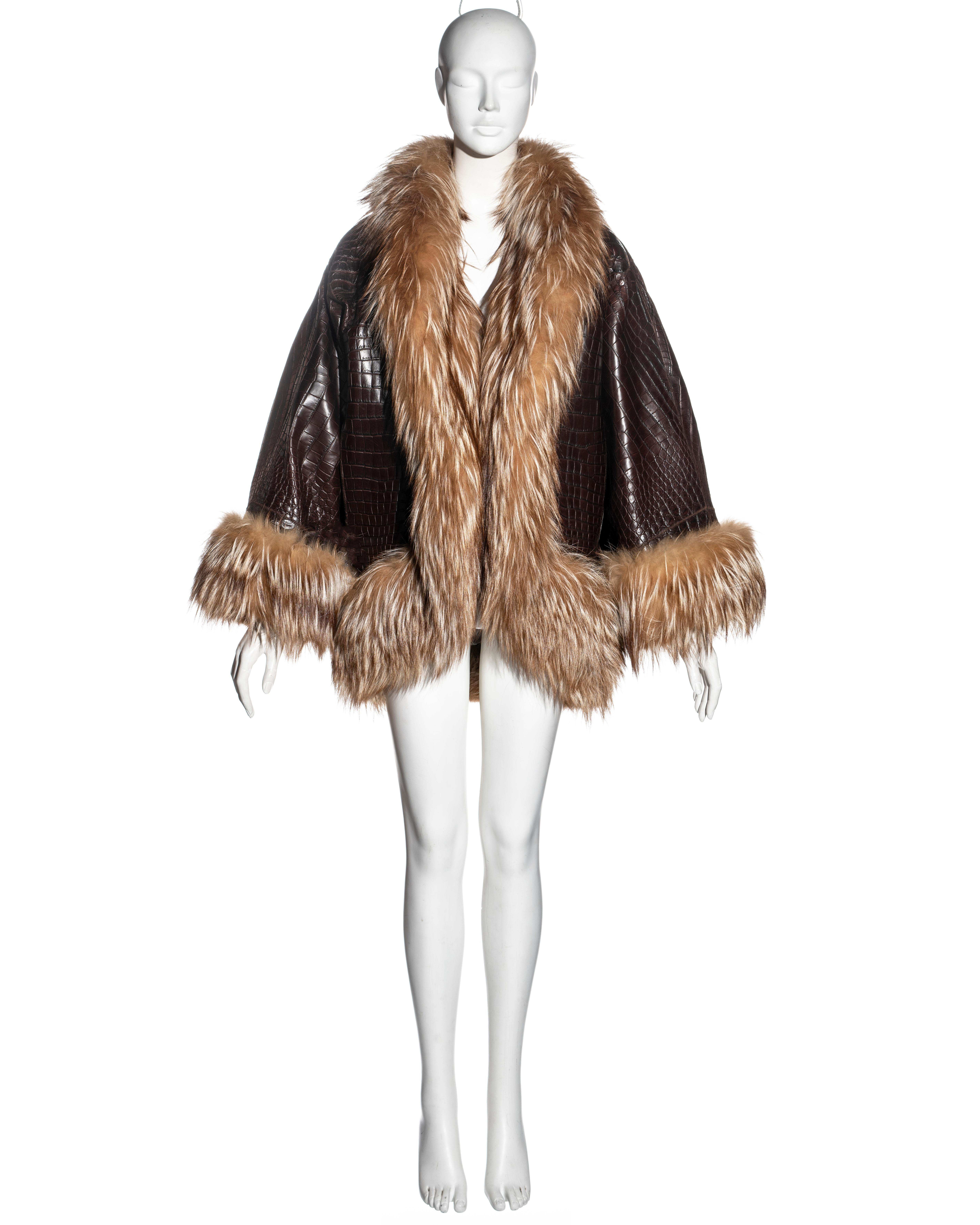 De las mujeres Yves Saint Laurent Alta Costura Chaqueta de cocodrilo marrón y piel de zorro, fw 1999