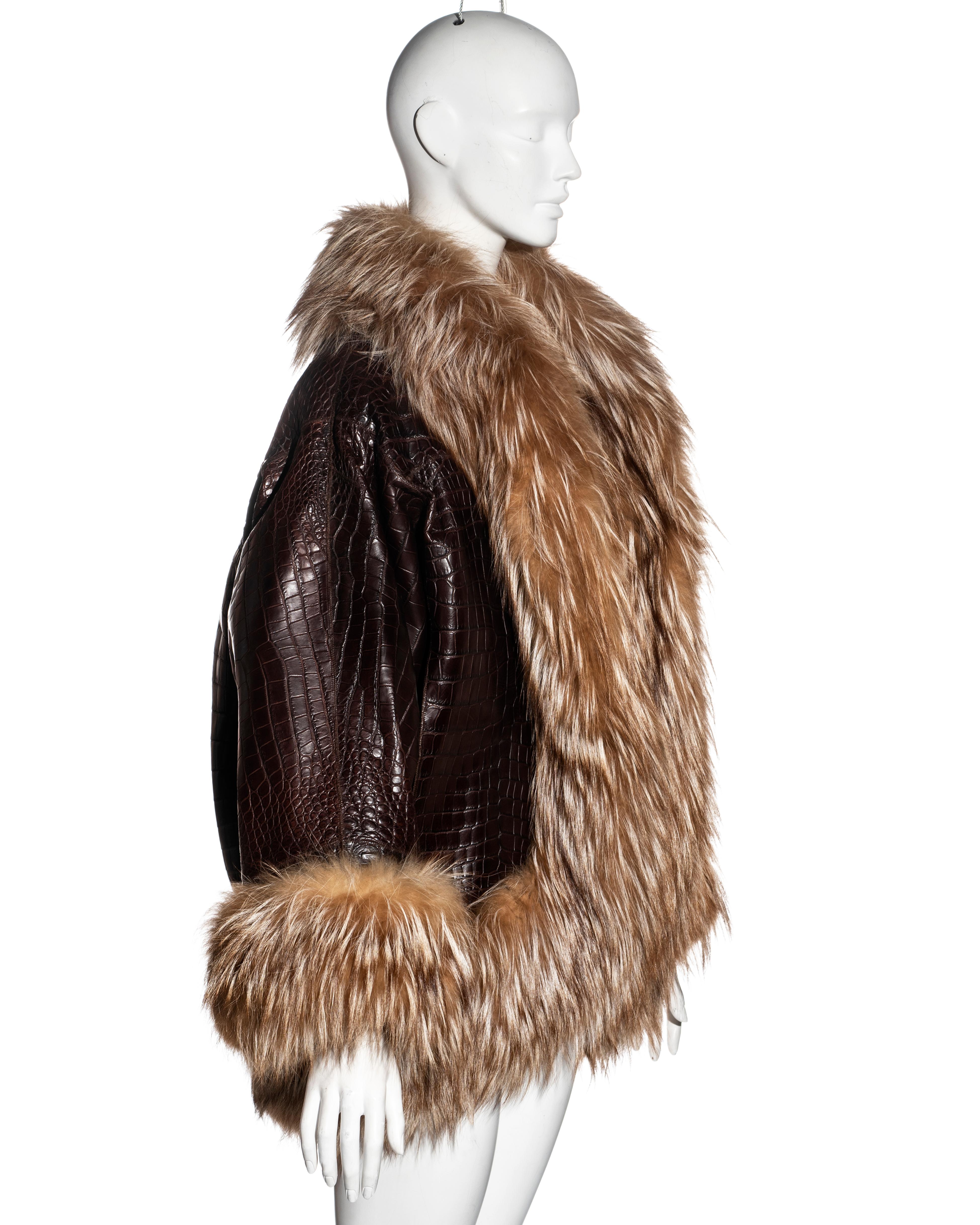 Yves Saint Laurent Alta Costura Chaqueta de cocodrilo marrón y piel de zorro, fw 1999 2