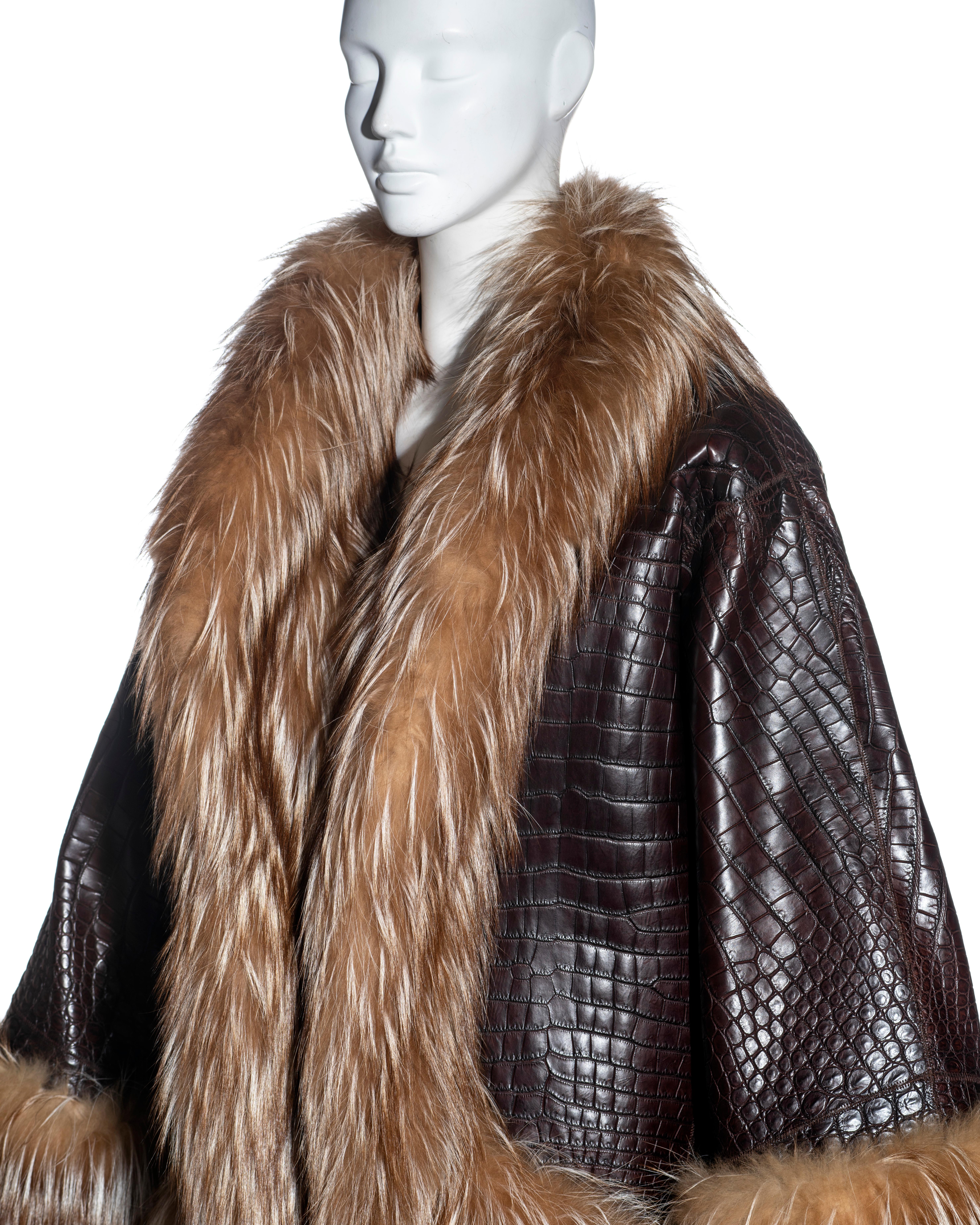 Women's Yves Saint Laurent Haute Couture brown crocodile and fox fur jacket, fw 1999 For Sale
