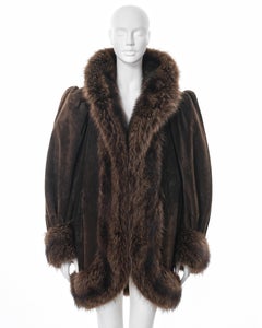 Yves Saint Laurent Haute Couture brown suede and fur cocoon coat, fw 1983
