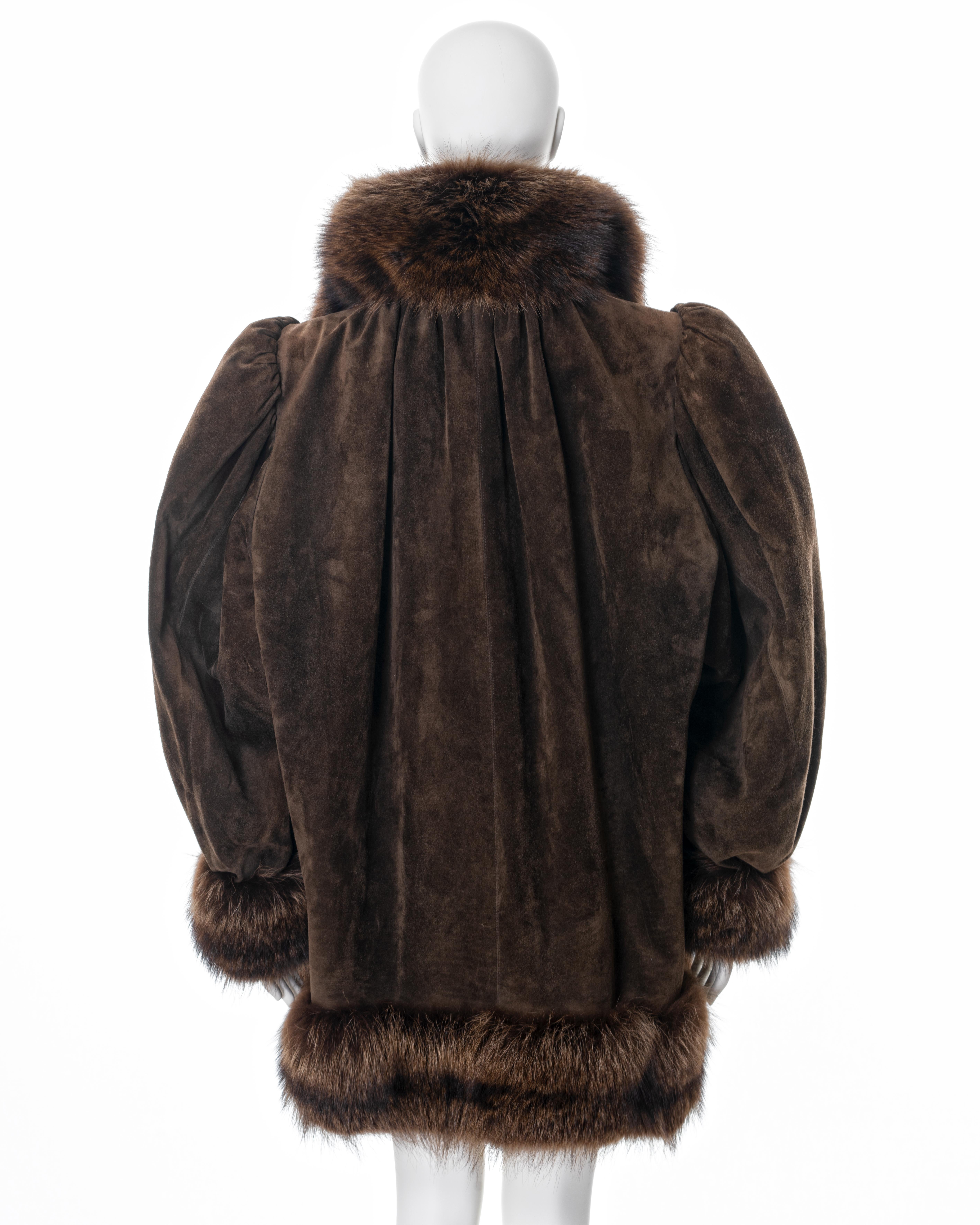Yves Saint Laurent Haute Couture brown suede and fur cocoon coat, fw 1983 For Sale 3