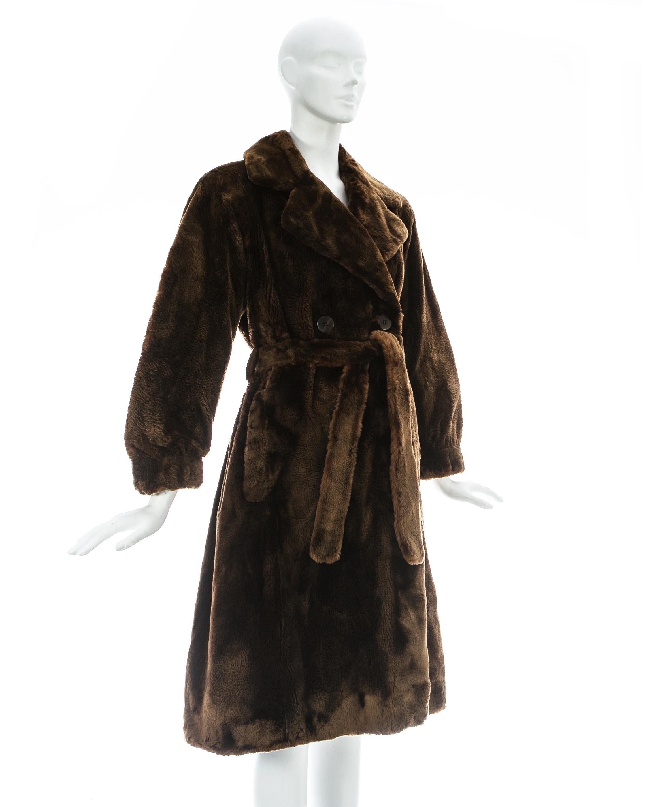Women's Yves Saint Laurent Haute Couture chestnut sheared beaver fur coat, fw 1985