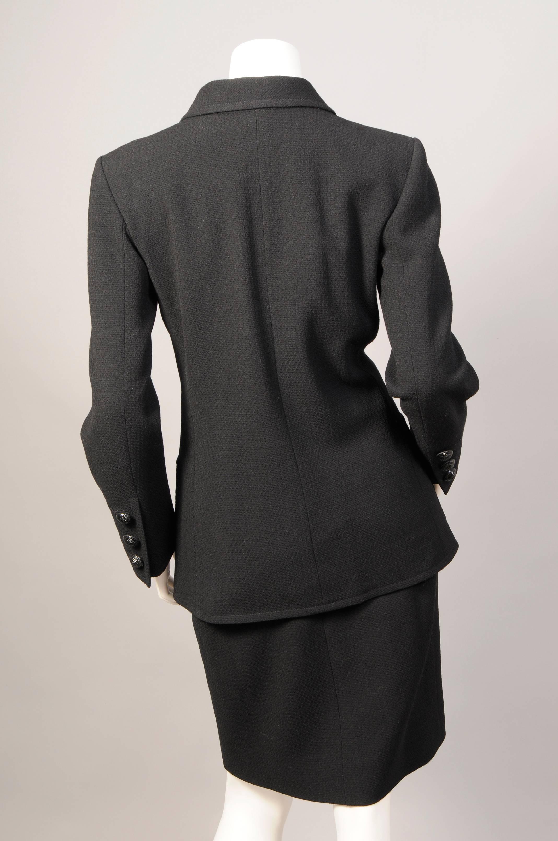Yves Saint Laurent Haute Couture Double Breasted Black Wool Suit, late 1970s In Excellent Condition In New Hope, PA