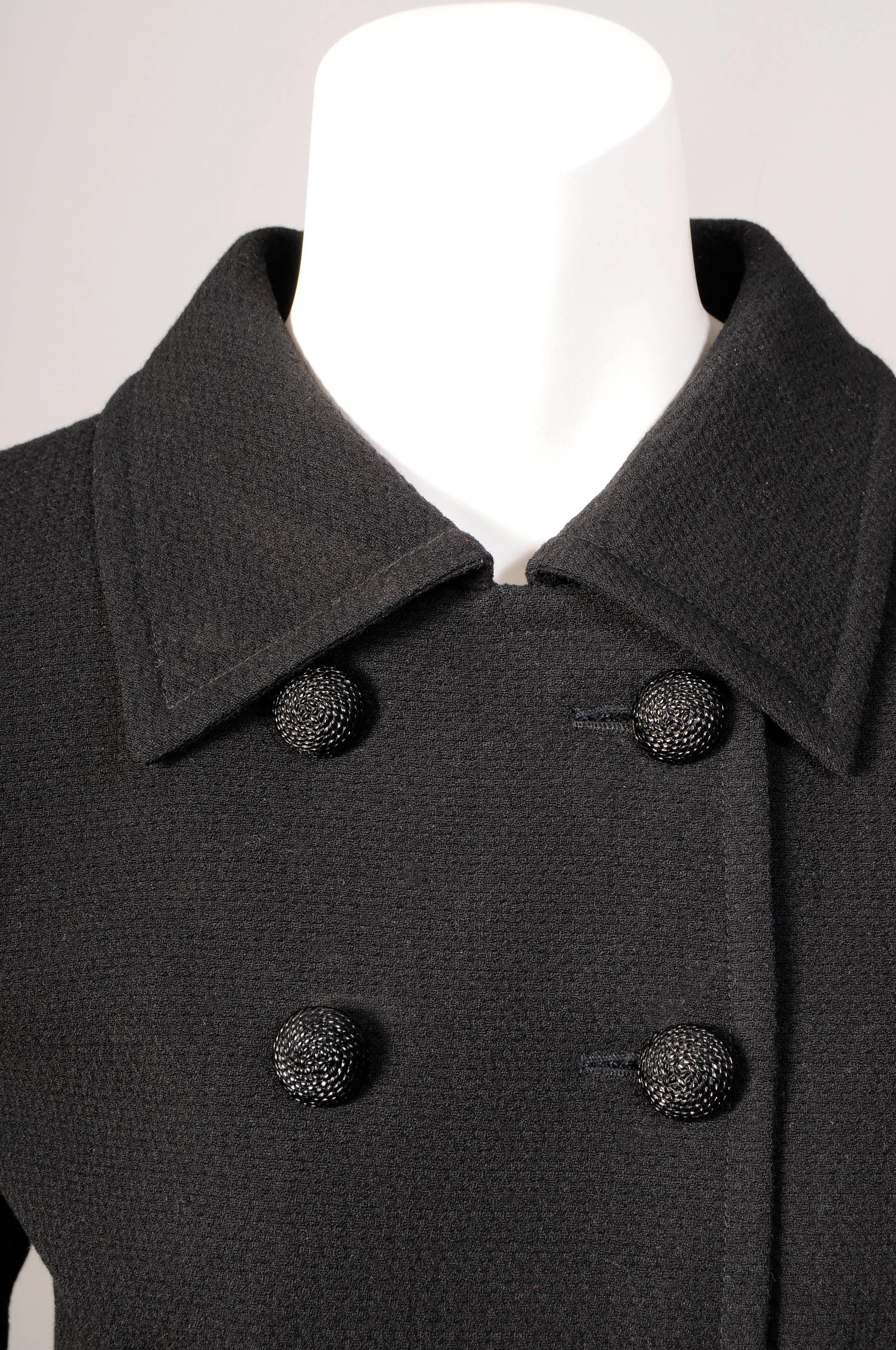 Women's Yves Saint Laurent Haute Couture Double Breasted Black Wool Suit, late 1970s