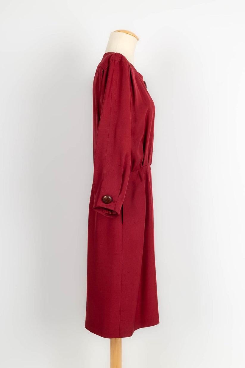 Women's Yves Saint Laurent Haute Couture Dress in Dark Red Wild Silk For Sale