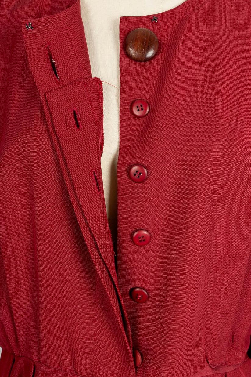 Yves Saint Laurent Haute Couture Dress in Dark Red Wild Silk For Sale 2
