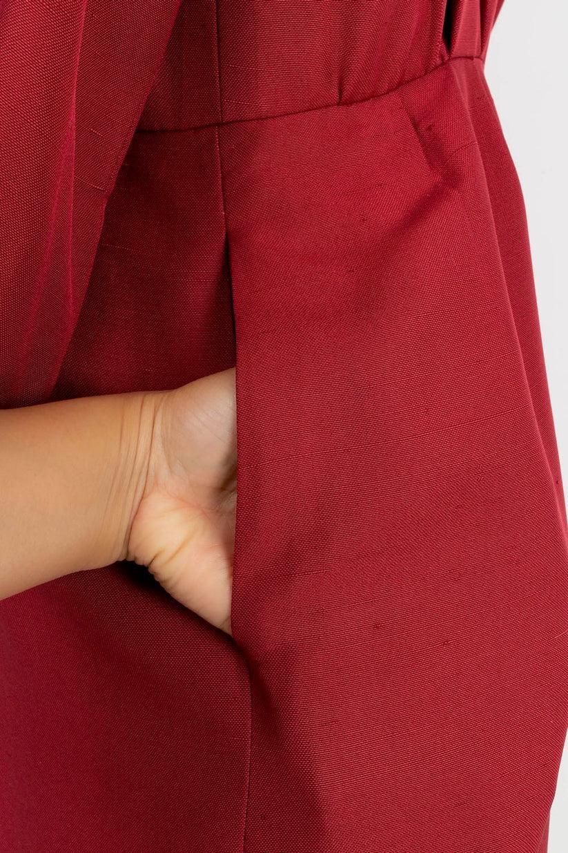 Yves Saint Laurent Haute Couture Dress in Dark Red Wild Silk For Sale 4
