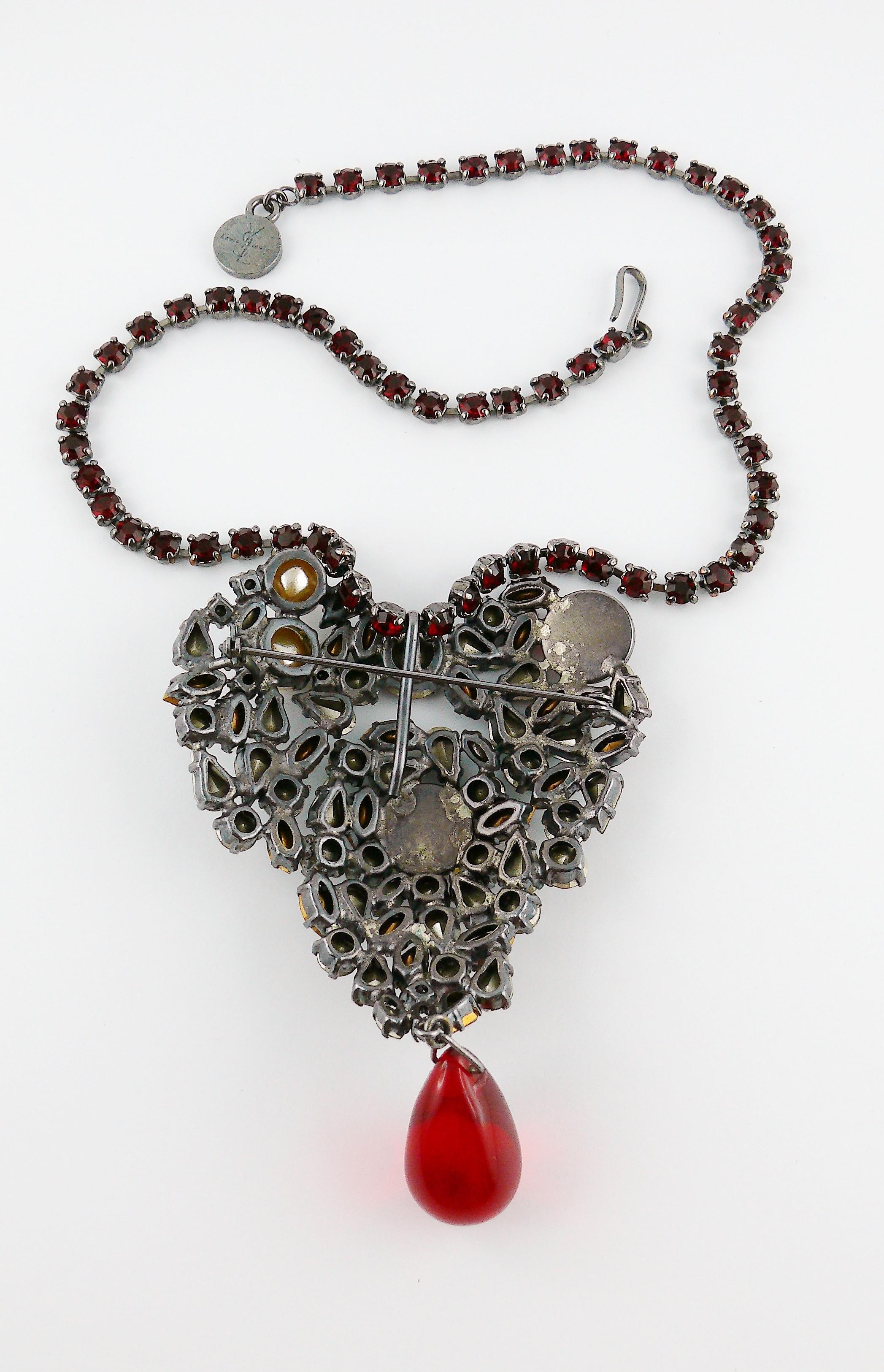 Yves Saint Laurent Haute Couture Iconic Bejeweled Heart Brooch Necklace 5