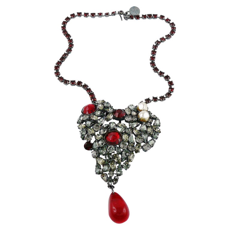 Yves Saint Laurent Haute Couture Iconic Bejeweled Heart Brooch Necklace ...