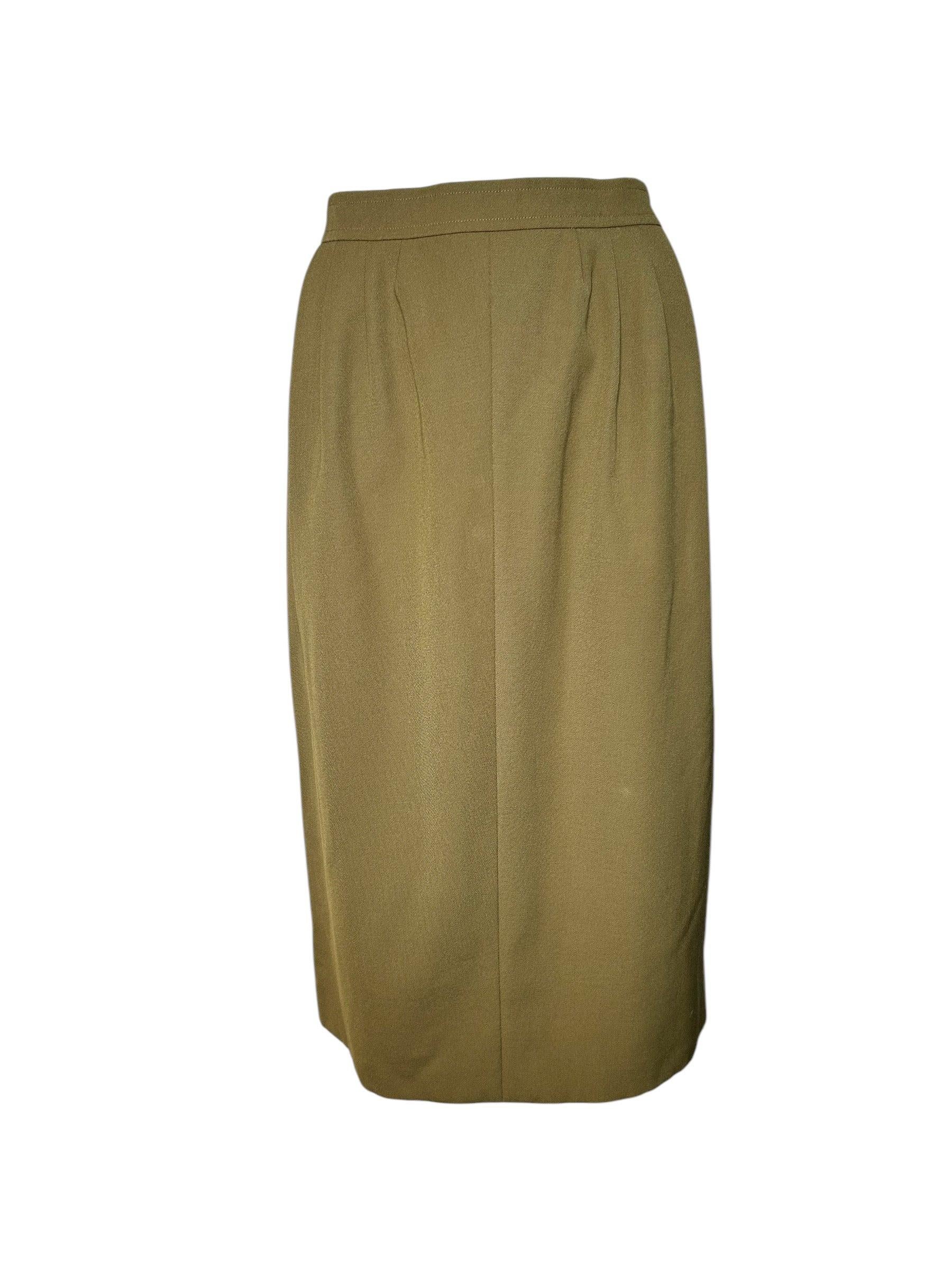 Yves Saint Laurent Haute Couture Ensemble in Khaki mit Eidechsengürtel, 1980er Jahre (Braun) im Angebot