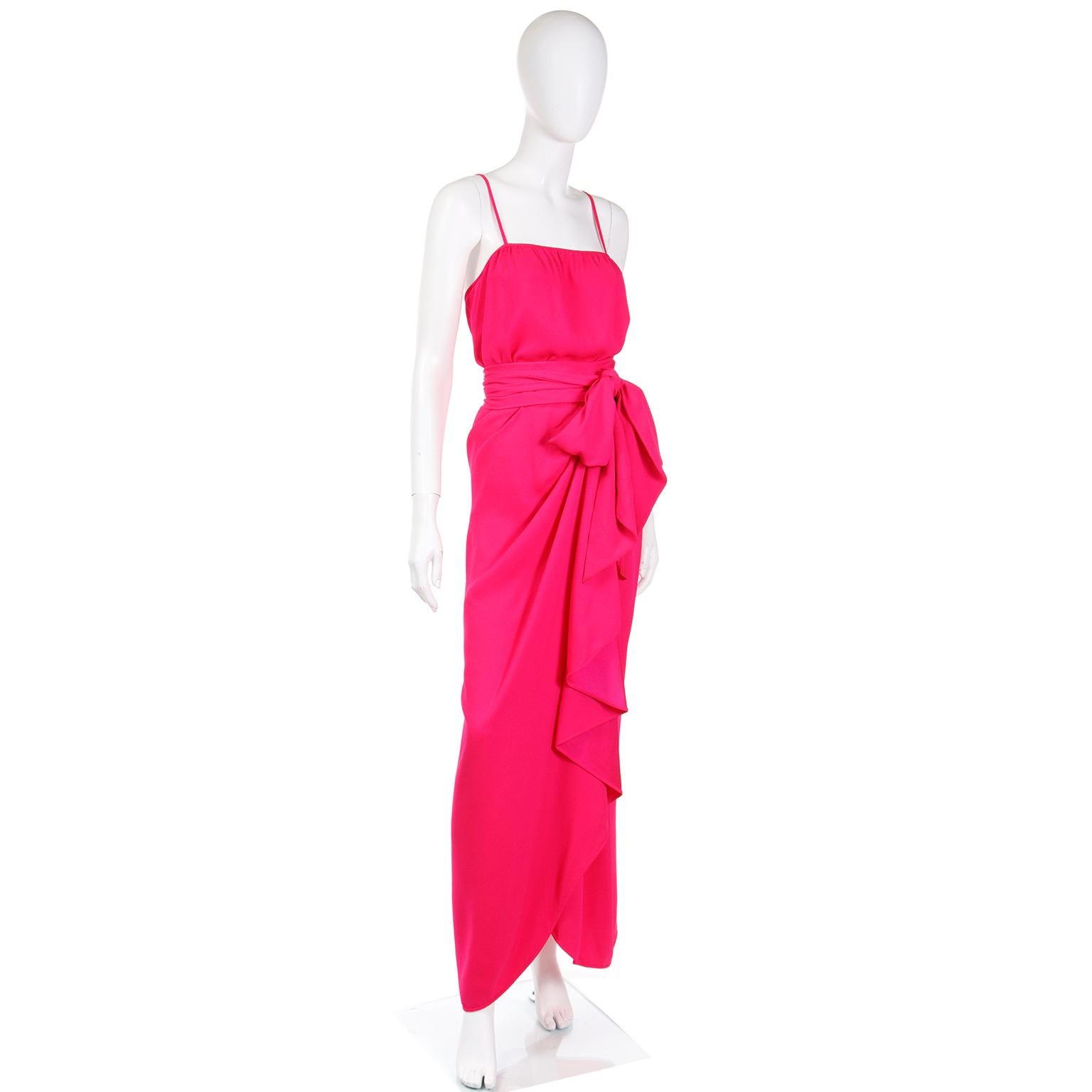 Yves Saint Laurent Haute Couture Pink Silk 2 Pc Evening Dress w Ruffled Skirt In Excellent Condition In Portland, OR