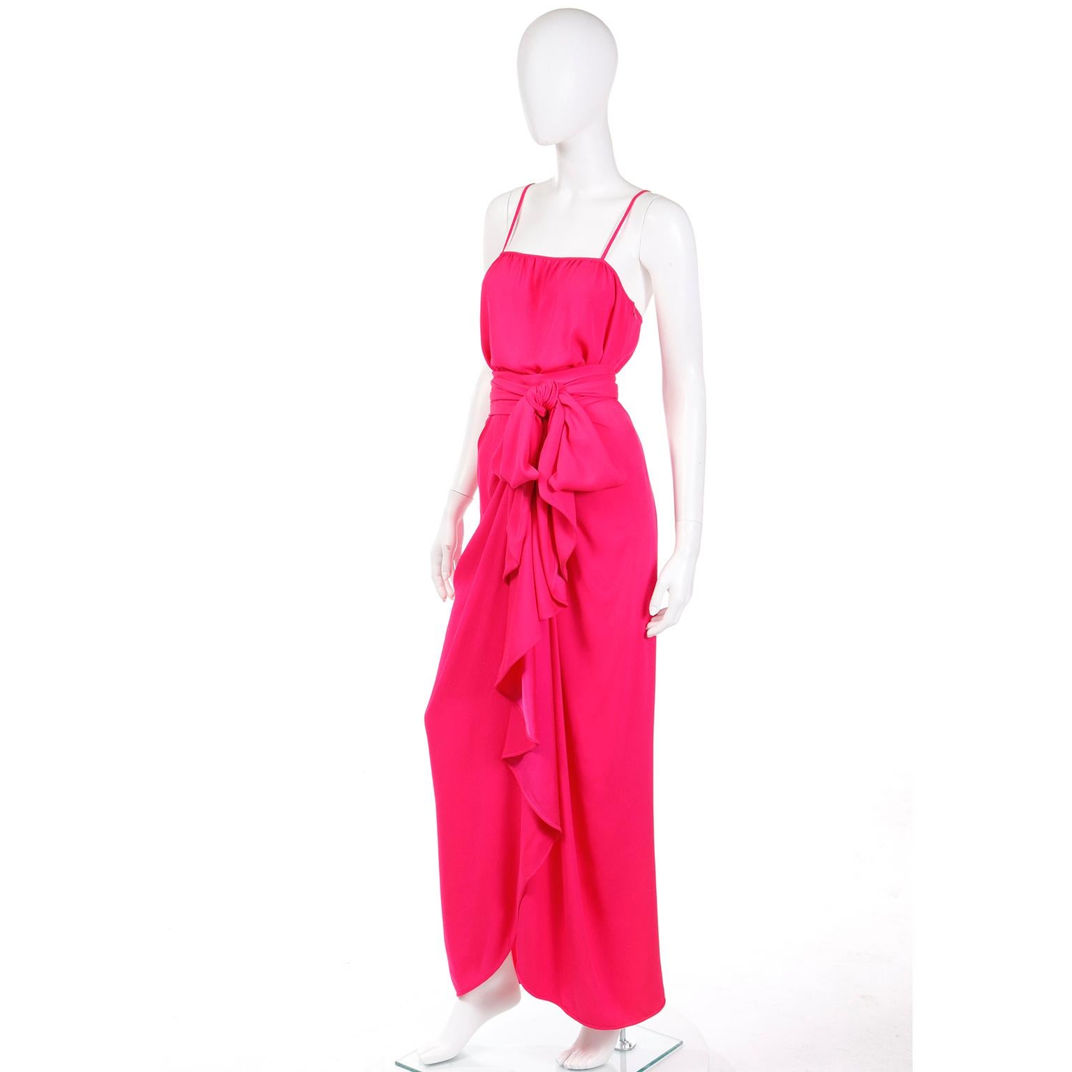 Women's Yves Saint Laurent Haute Couture Pink Silk 2 Pc Evening Dress w Ruffled Skirt
