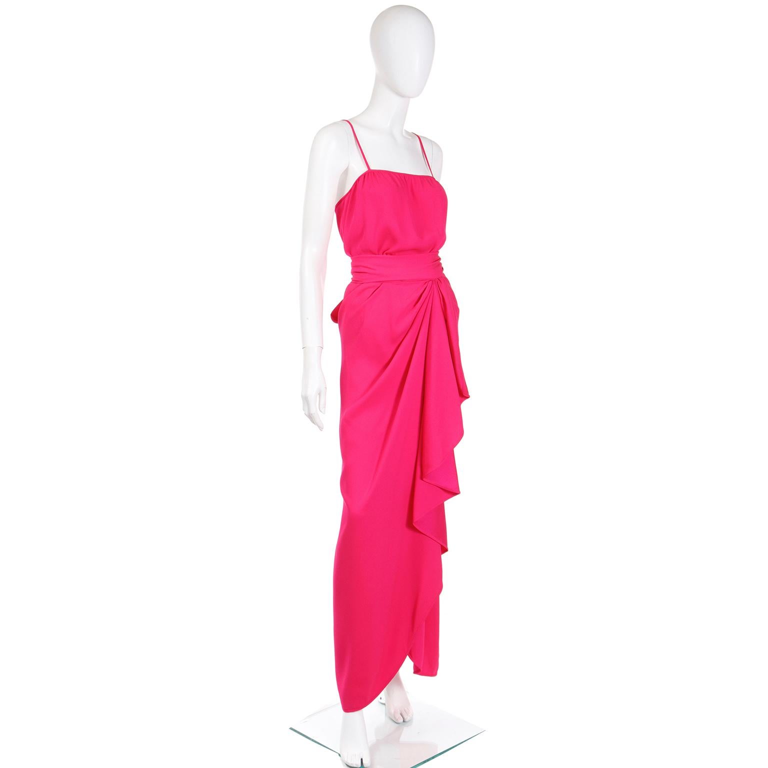 Yves Saint Laurent Haute Couture Pink Silk 2 Pc Evening Dress w Ruffled Skirt 2