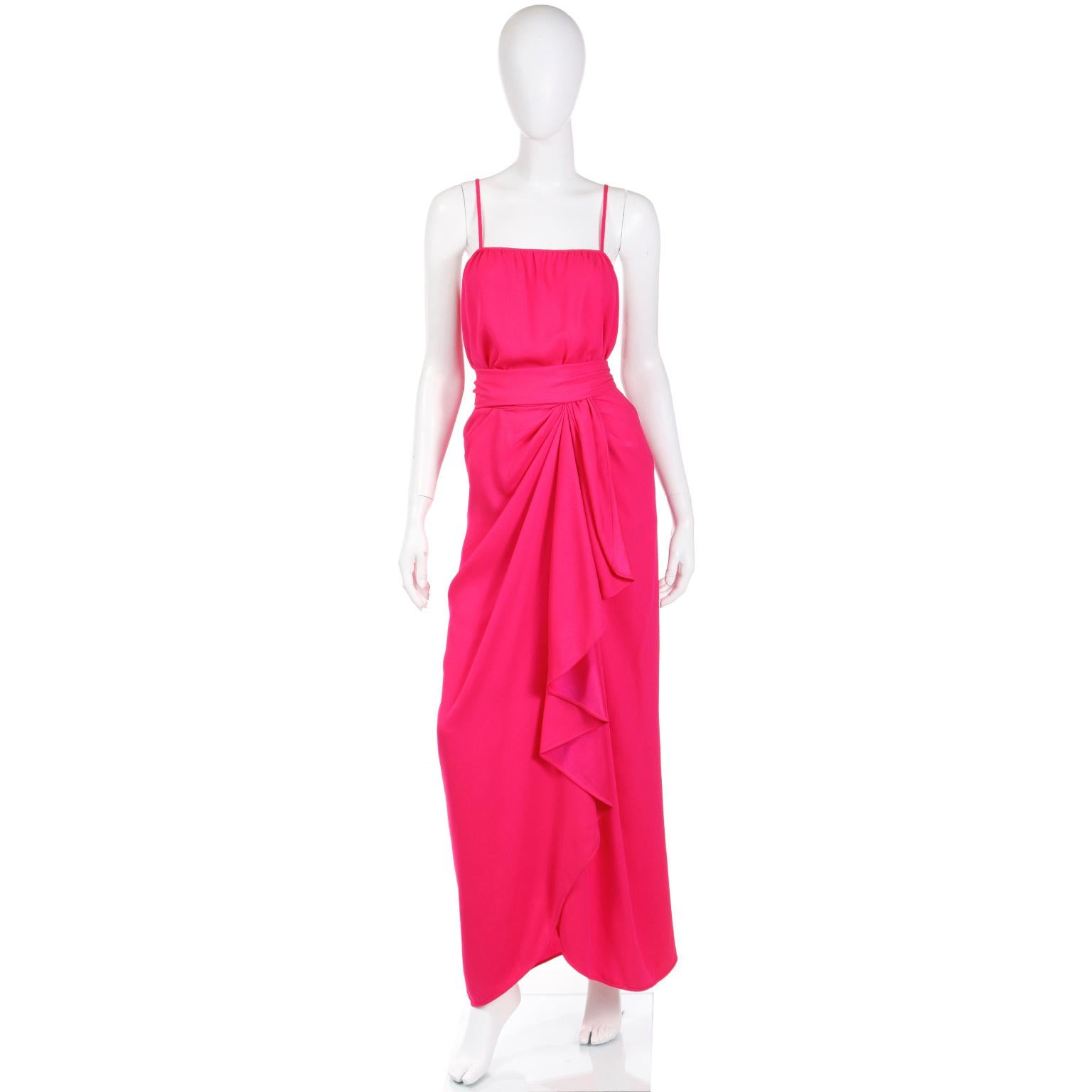 Yves Saint Laurent Haute Couture Pink Silk 2 Pc Evening Dress w Ruffled Skirt 3