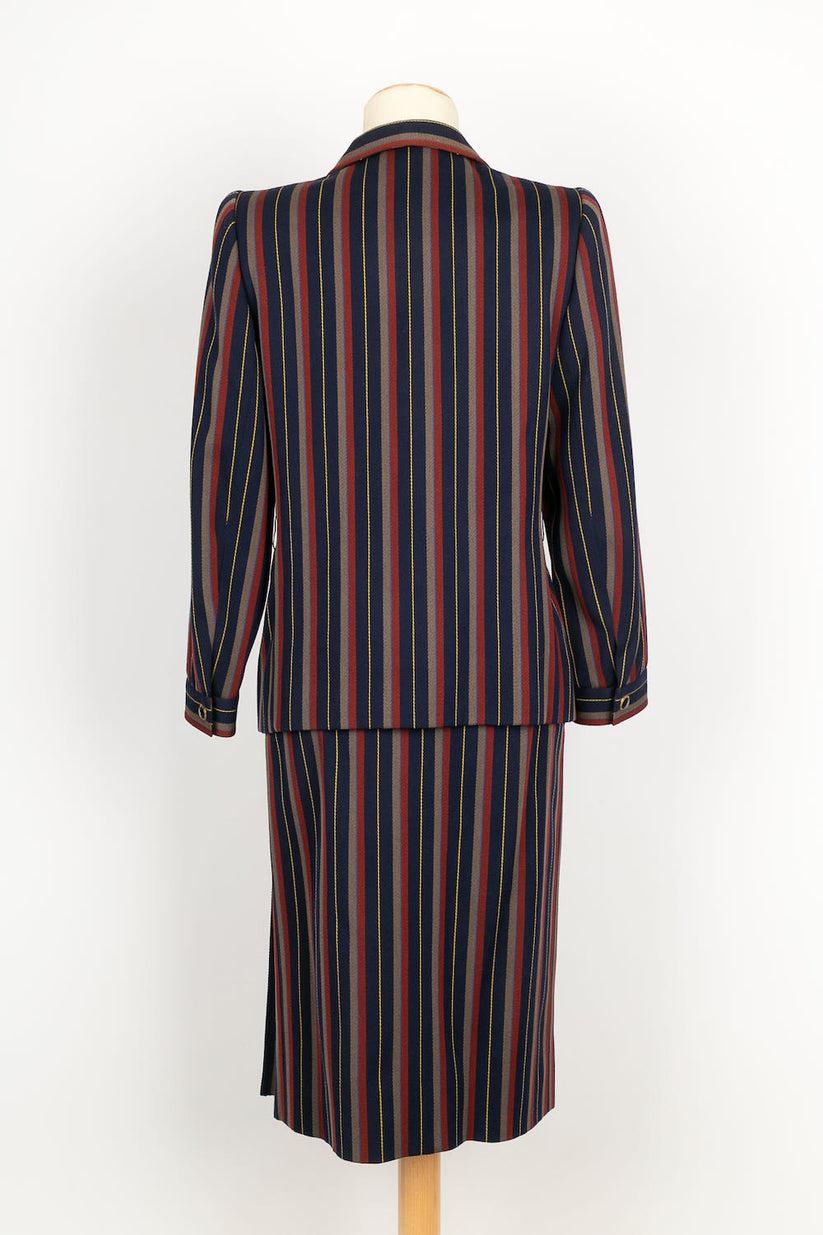 Noir Costume en laine rayé haute couture Yves Saint Laurent en vente
