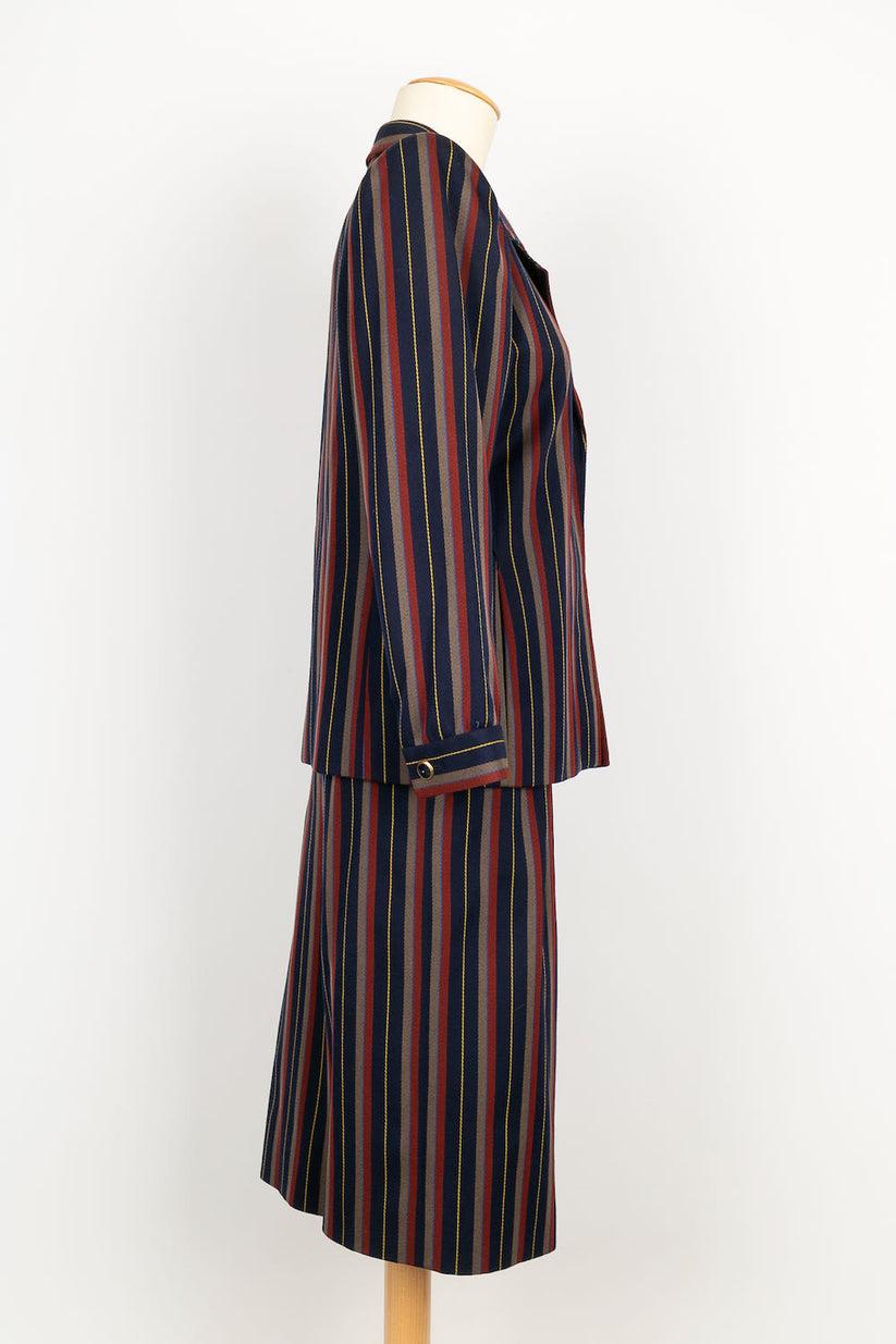 Yves Saint Laurent Haute Couture Striped Wool Suit In Excellent Condition For Sale In SAINT-OUEN-SUR-SEINE, FR