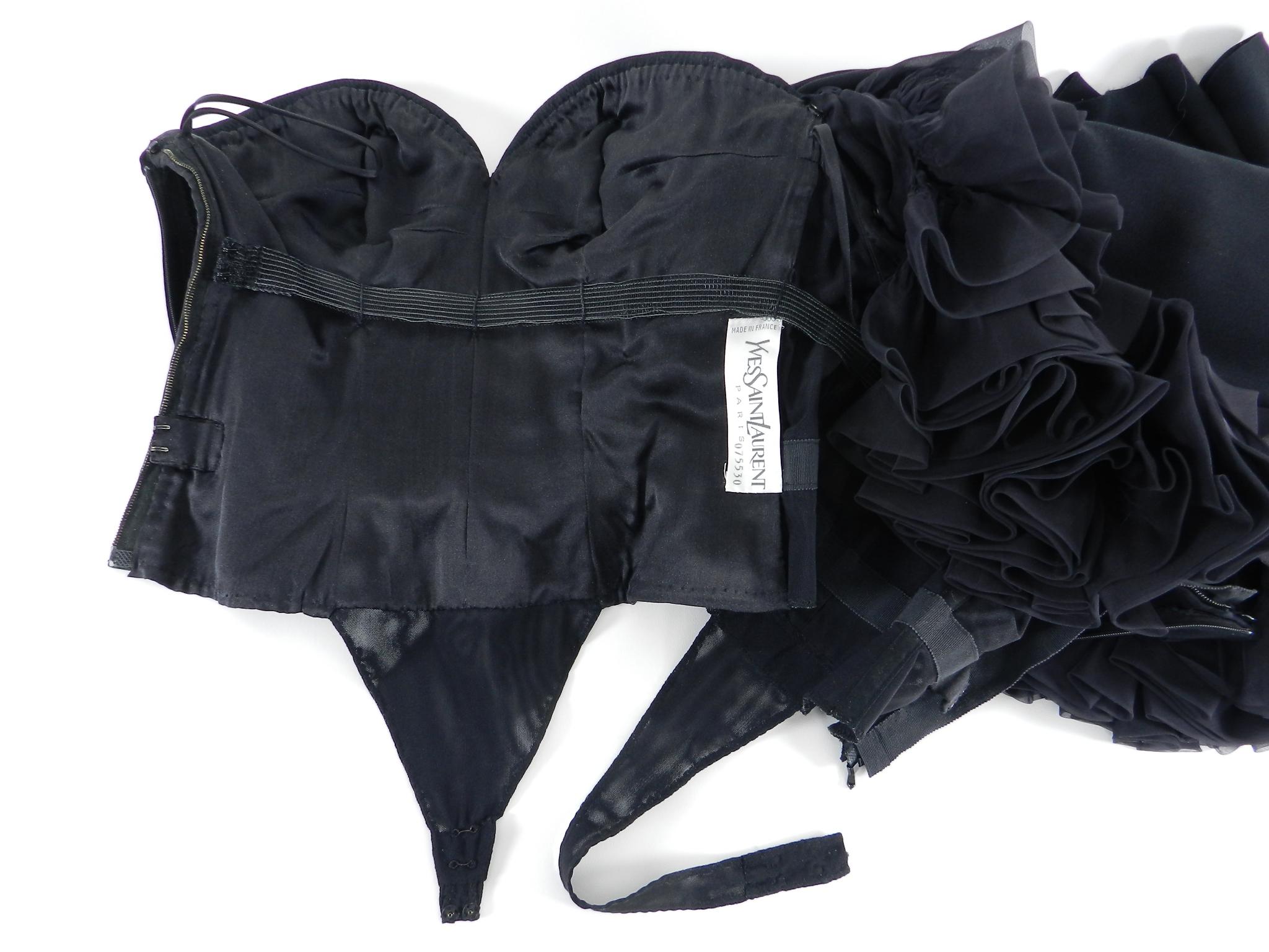 Yves Saint Laurent Haute Couture Vintage 1990’s Black Ruffle Evening Gown For Sale 7