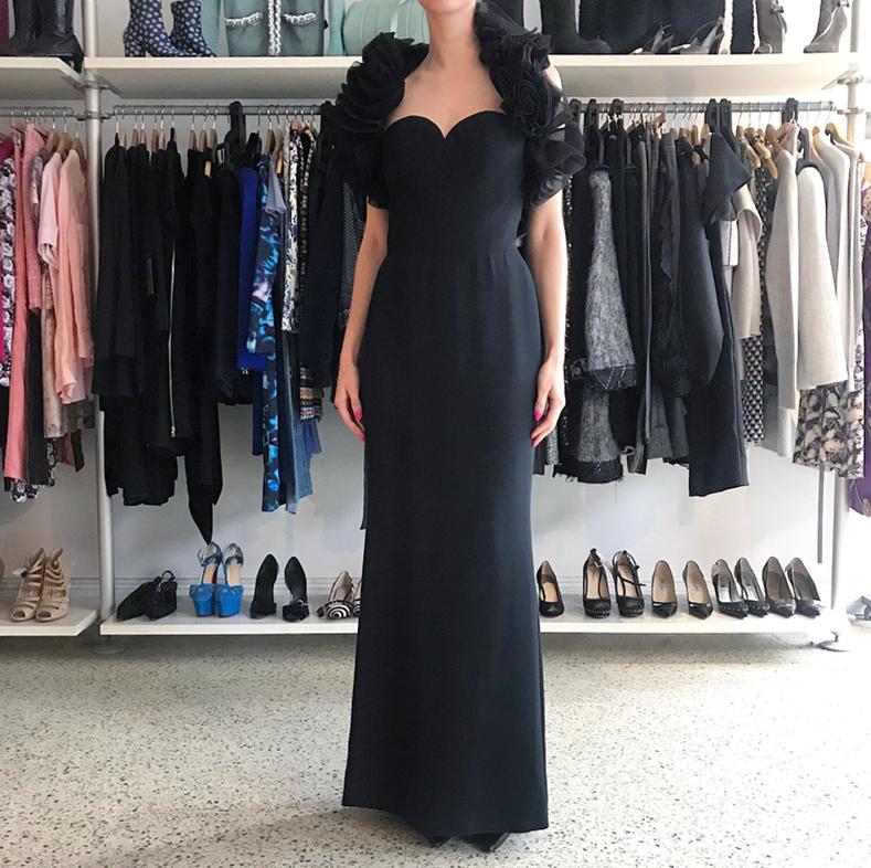 Yves Saint Laurent Haute Couture Vintage 1990’s Black Ruffle Evening Gown In Excellent Condition For Sale In Toronto, ON