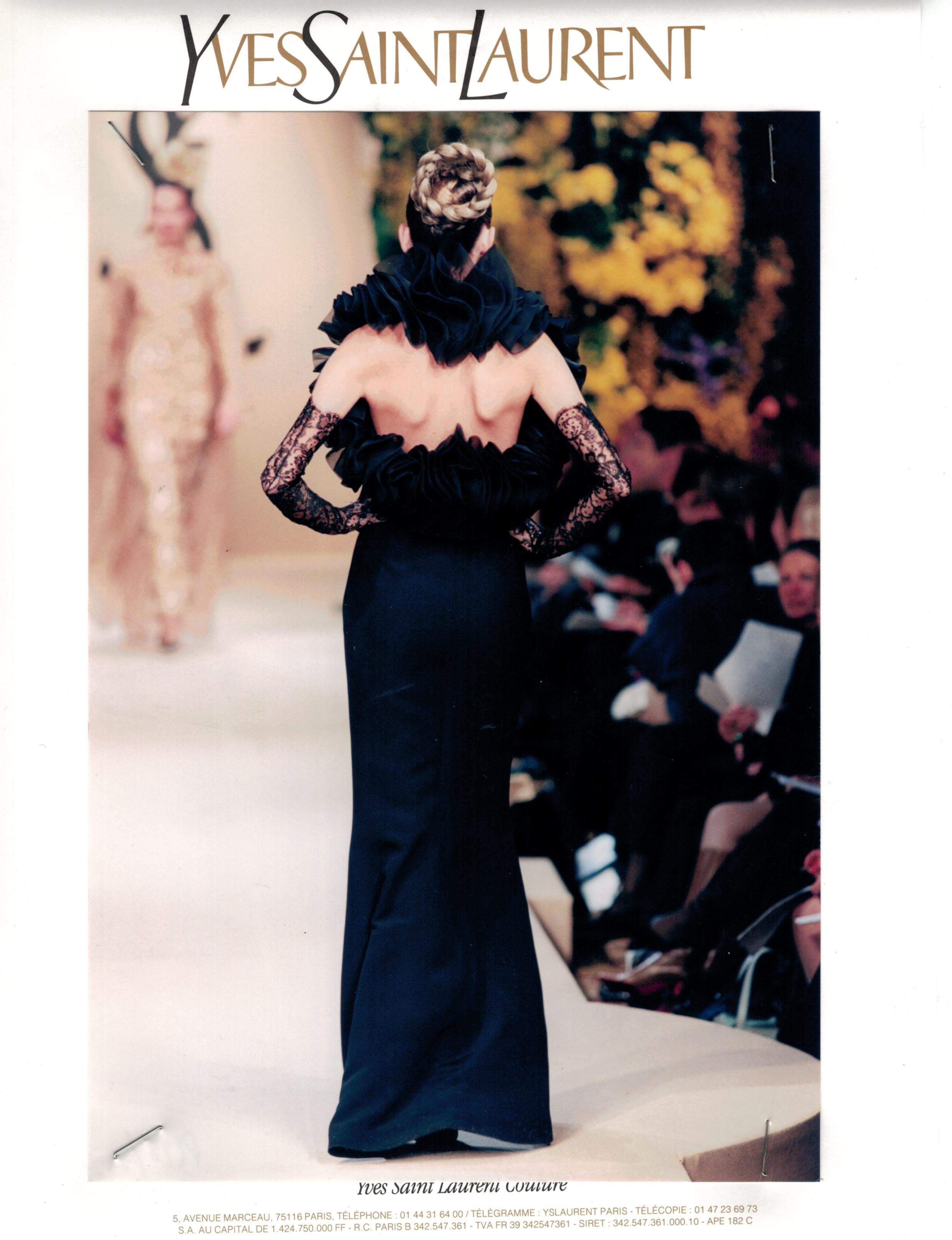 Women's Yves Saint Laurent Haute Couture Vintage 1990’s Black Ruffle Evening Gown For Sale