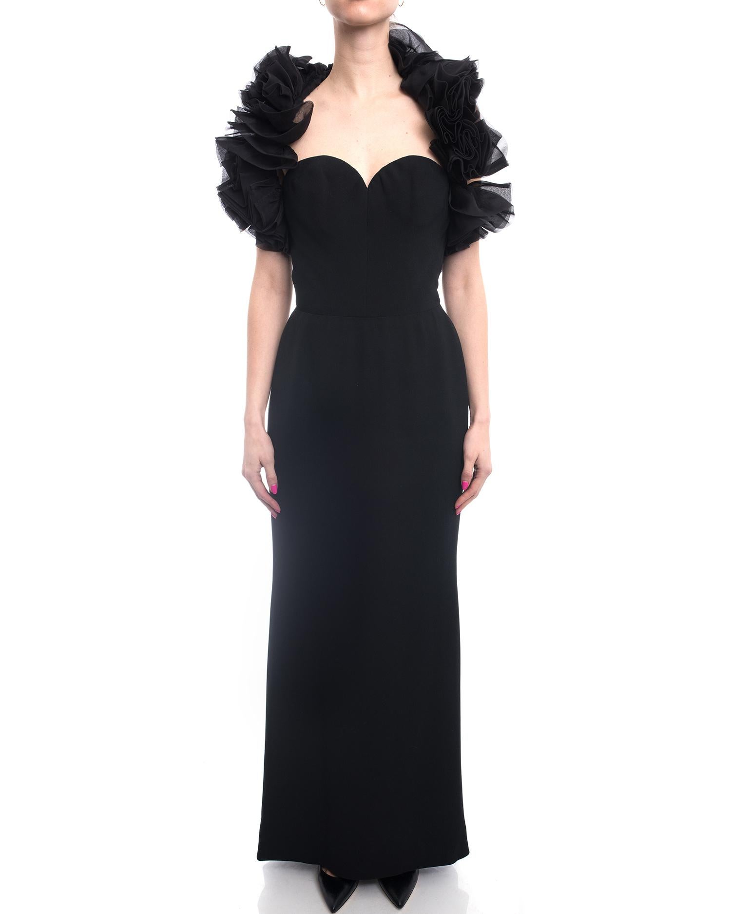 Yves Saint Laurent Haute Couture Vintage 1990’s Black Ruffle Evening Gown For Sale 1