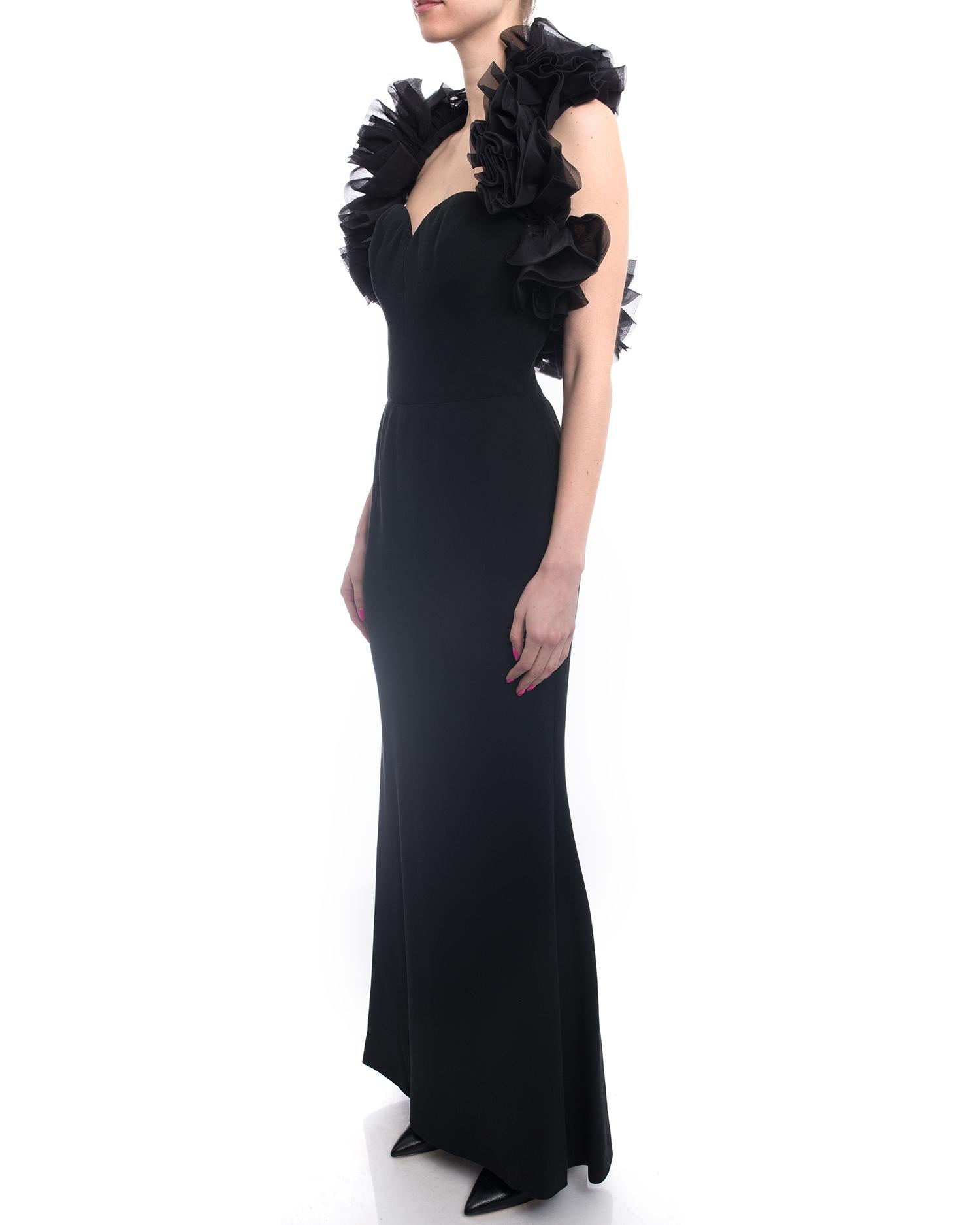 Yves Saint Laurent Haute Couture Vintage 1990’s Black Ruffle Evening Gown For Sale 2