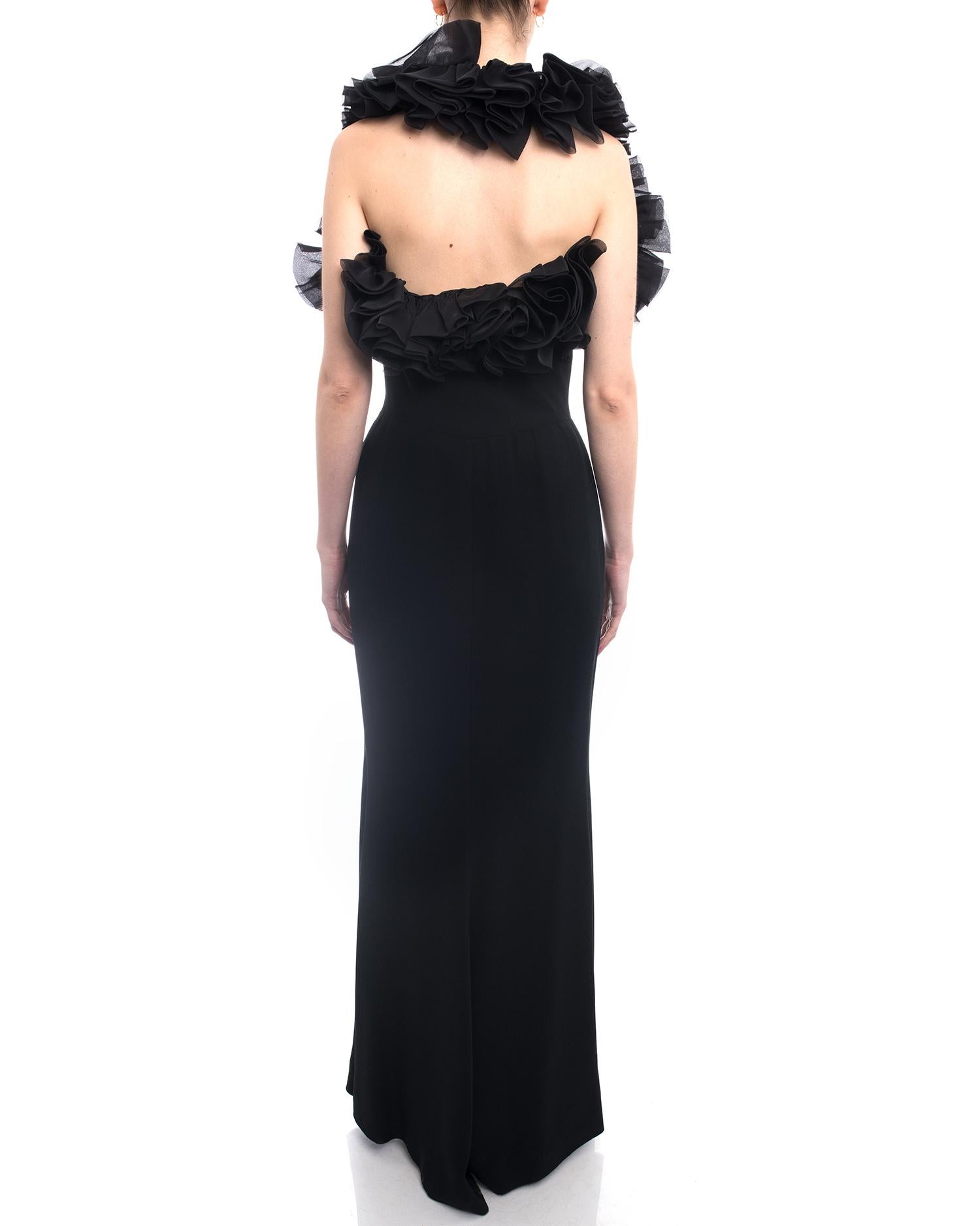 Yves Saint Laurent Haute Couture Vintage 1990’s Black Ruffle Evening Gown For Sale 3