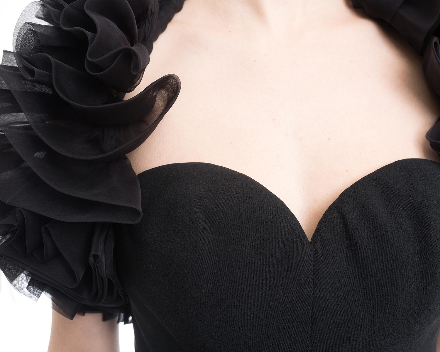 Yves Saint Laurent Haute Couture Vintage 1990’s Black Ruffle Evening Gown For Sale 4