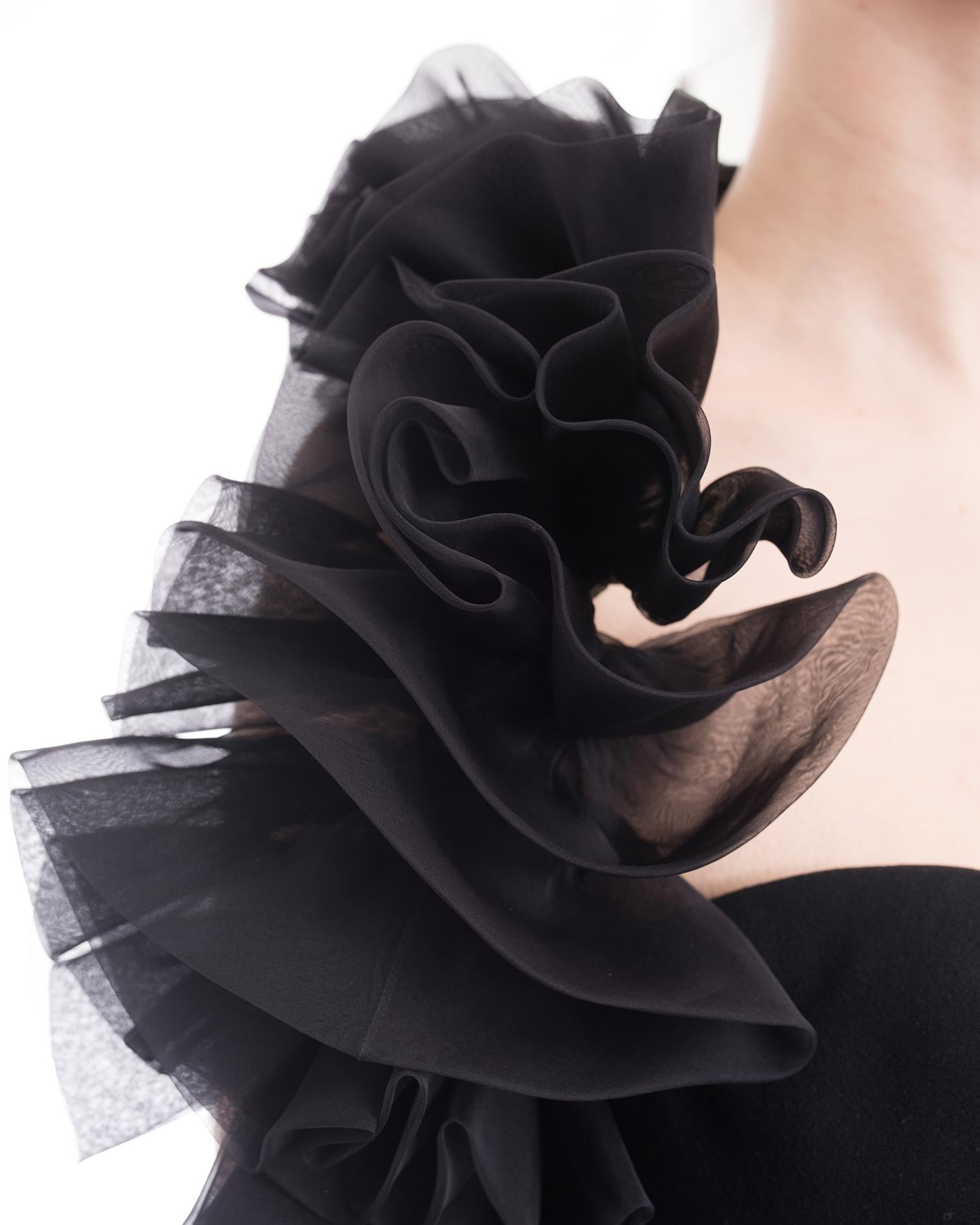 Yves Saint Laurent Haute Couture Vintage 1990’s Black Ruffle Evening Gown For Sale 5