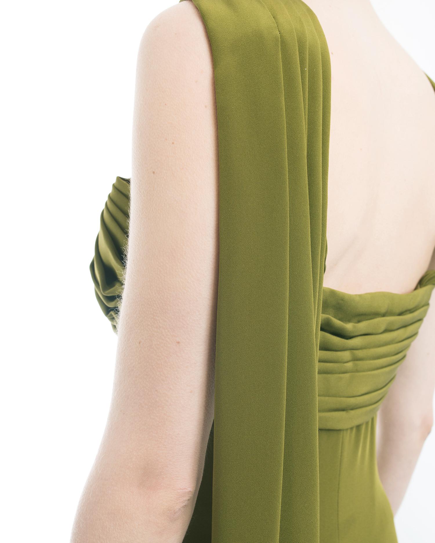 Yves Saint Laurent Haute Couture Vintage 1990’s Olive Green Gown For Sale 4