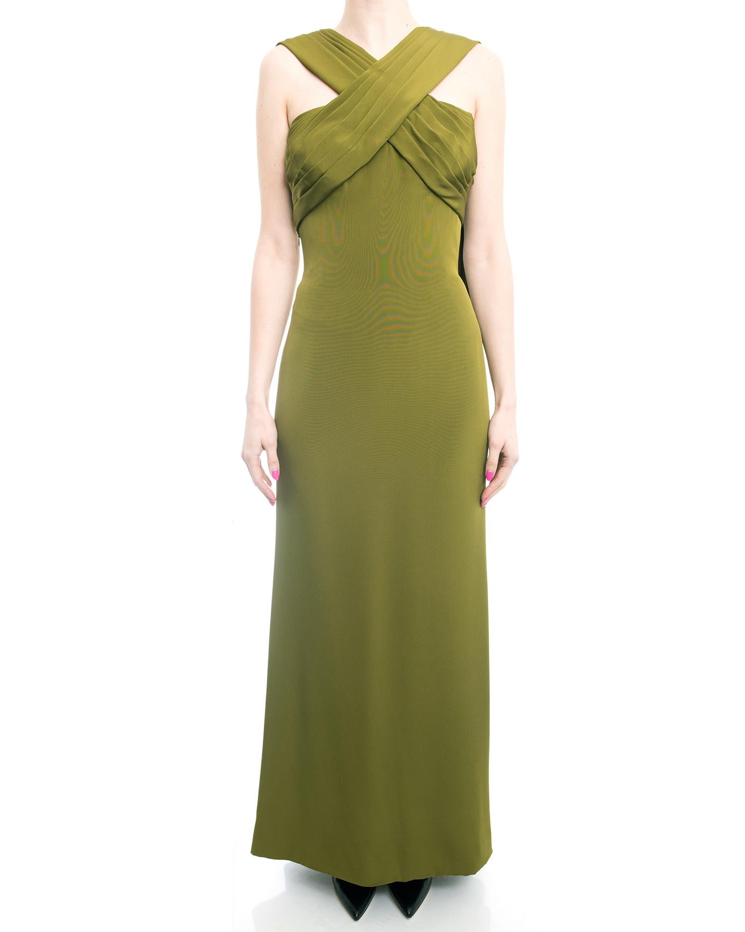 Women's Yves Saint Laurent Haute Couture Vintage 1990’s Olive Green Gown For Sale