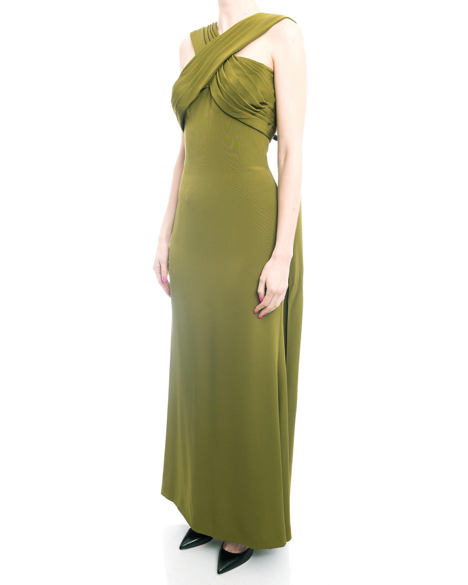 Yves Saint Laurent Haute Couture Vintage 1990’s Olive Green Gown For Sale 1