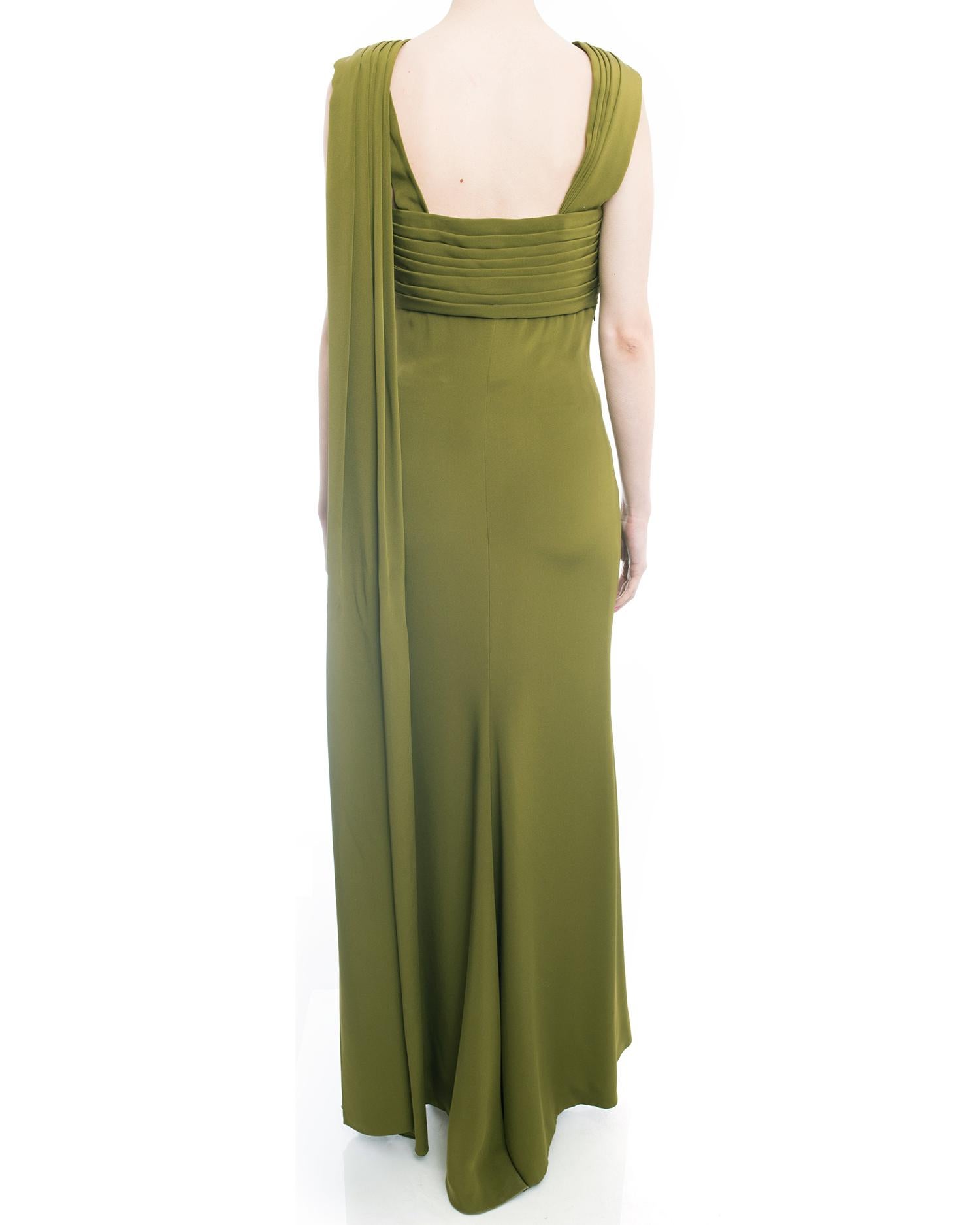 Yves Saint Laurent Haute Couture Vintage 1990’s Olive Green Gown For Sale 2