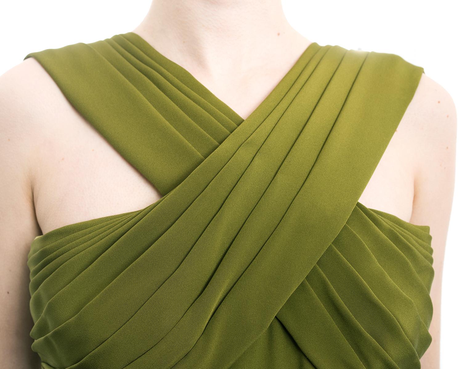 Yves Saint Laurent Haute Couture Vintage 1990’s Olive Green Gown For Sale 3