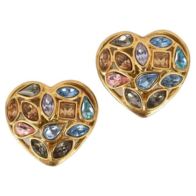 Yves Saint Laurent "Heart" Earrings with Multicolored Rhinestones