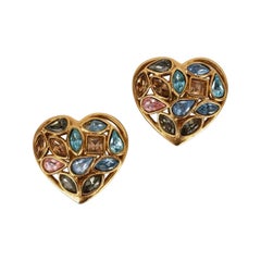 ysl heart earrings Yves Saint Laurent Heart Earrings with Rhinestones