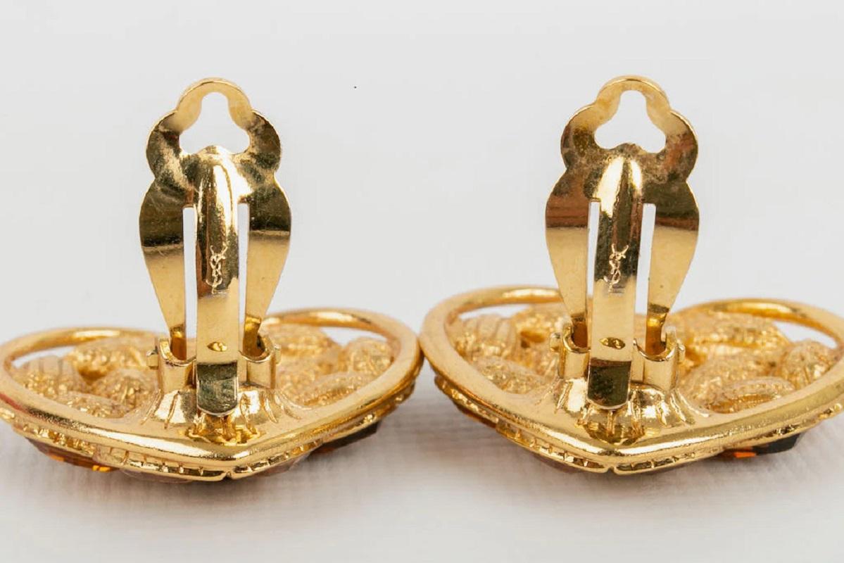 Women's Yves Saint Laurent Heart Gold-Plated Clip Earrings For Sale