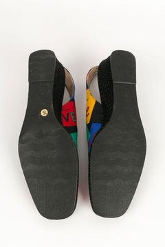 Yves Saint Laurent Heels Printed Cotton and Gold Leather Sandals, Size 36