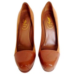 YVES SAINT LAURENT High Heels in Brown Velvet and Patent Leather Size 37