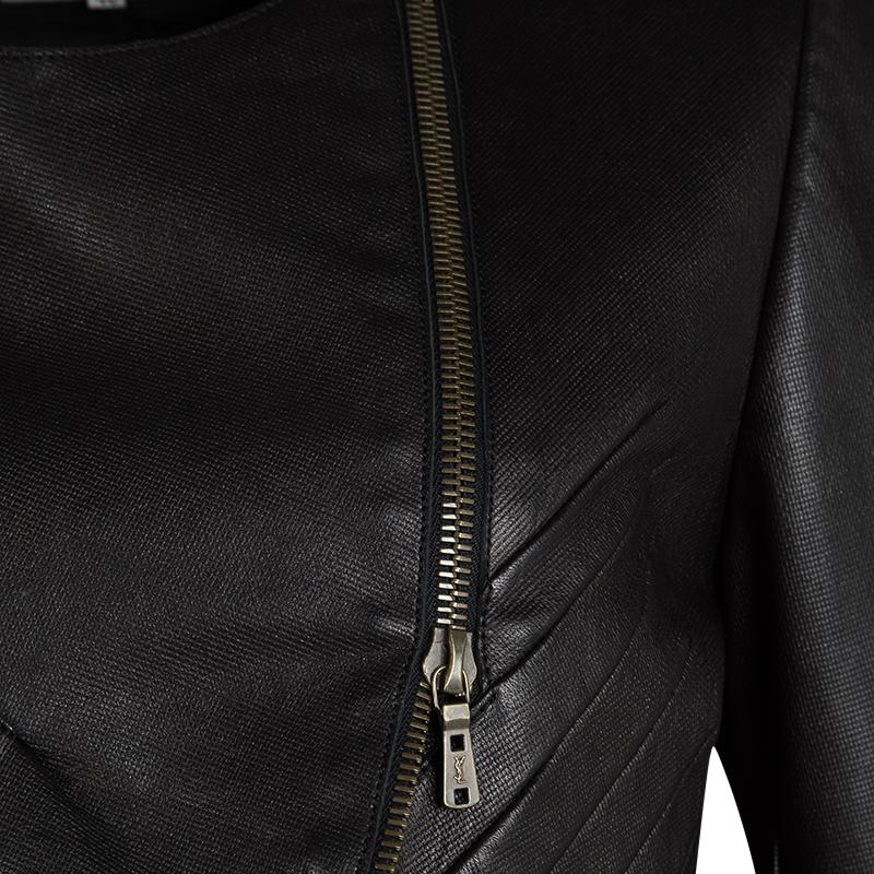 Yves Saint Laurent Hiver'08 Dark Brown Leather Asymmetric Zip Front Jacket M In Good Condition In Dubai, Al Qouz 2