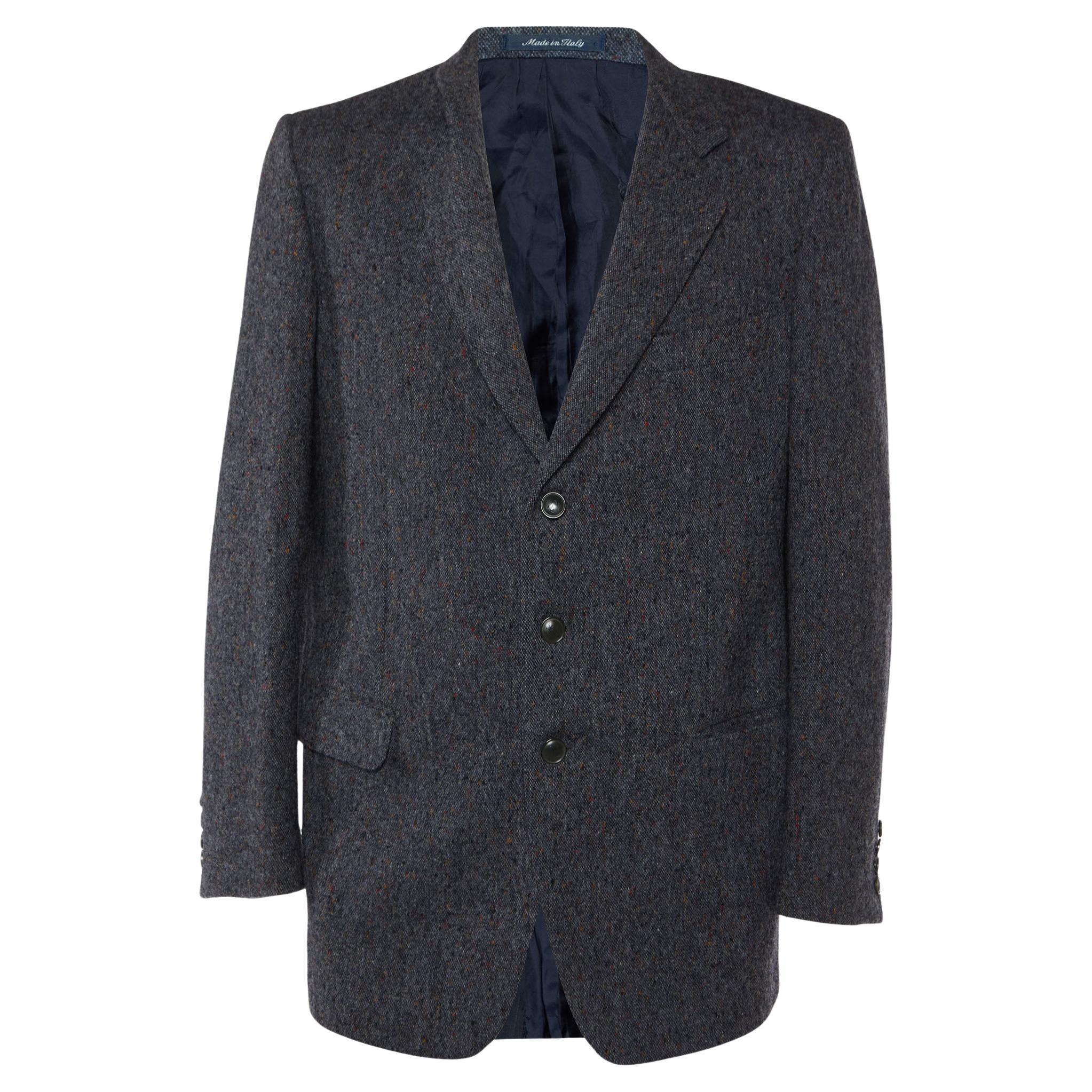 Yves Saint Laurent Homme Vintage Grey Wool Button Front Jacket XXL For Sale