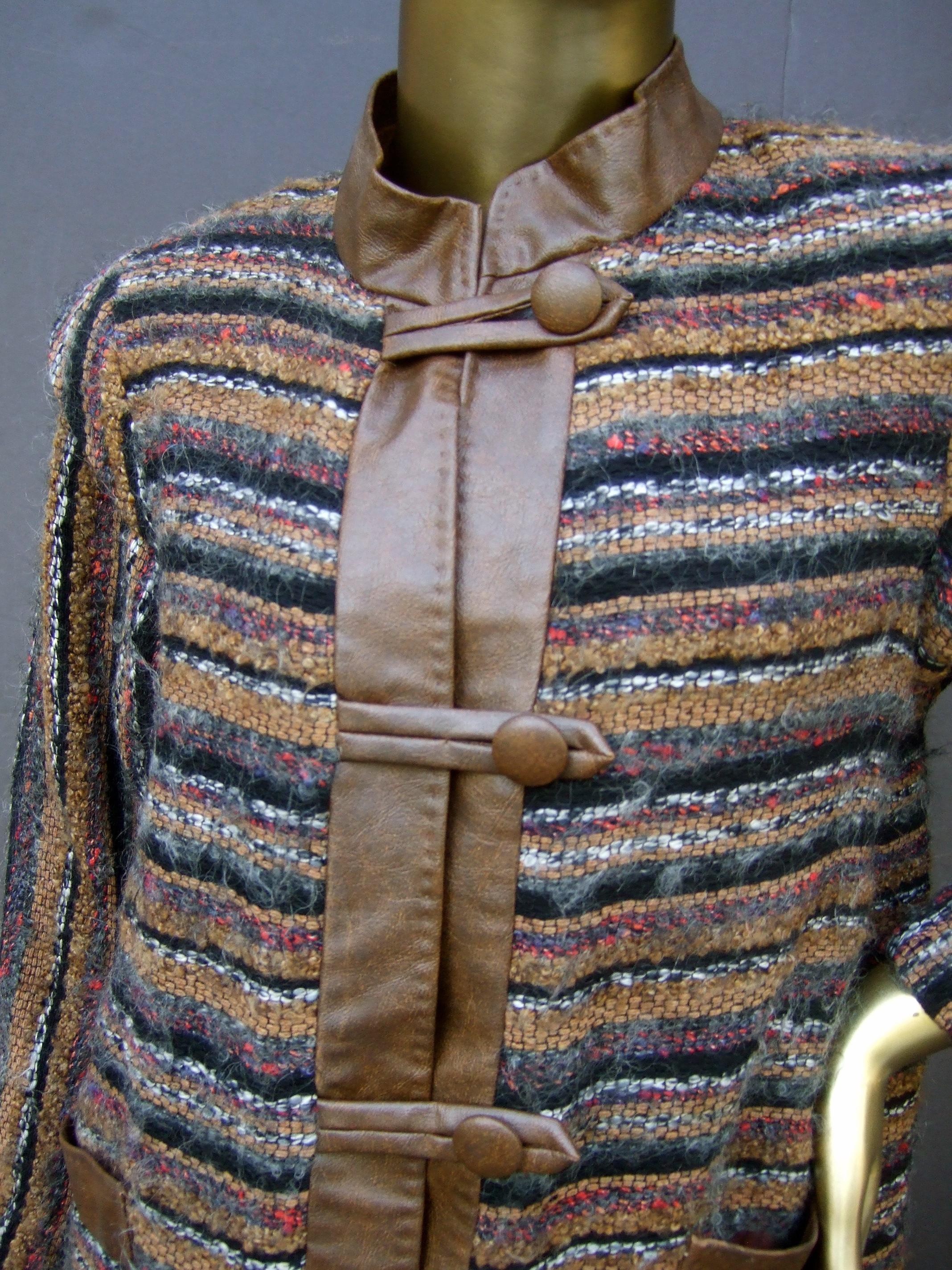 Yves Saint Laurent Horizontal Striped Fuzzy Wool Knit Women's Coat c 1970s 5