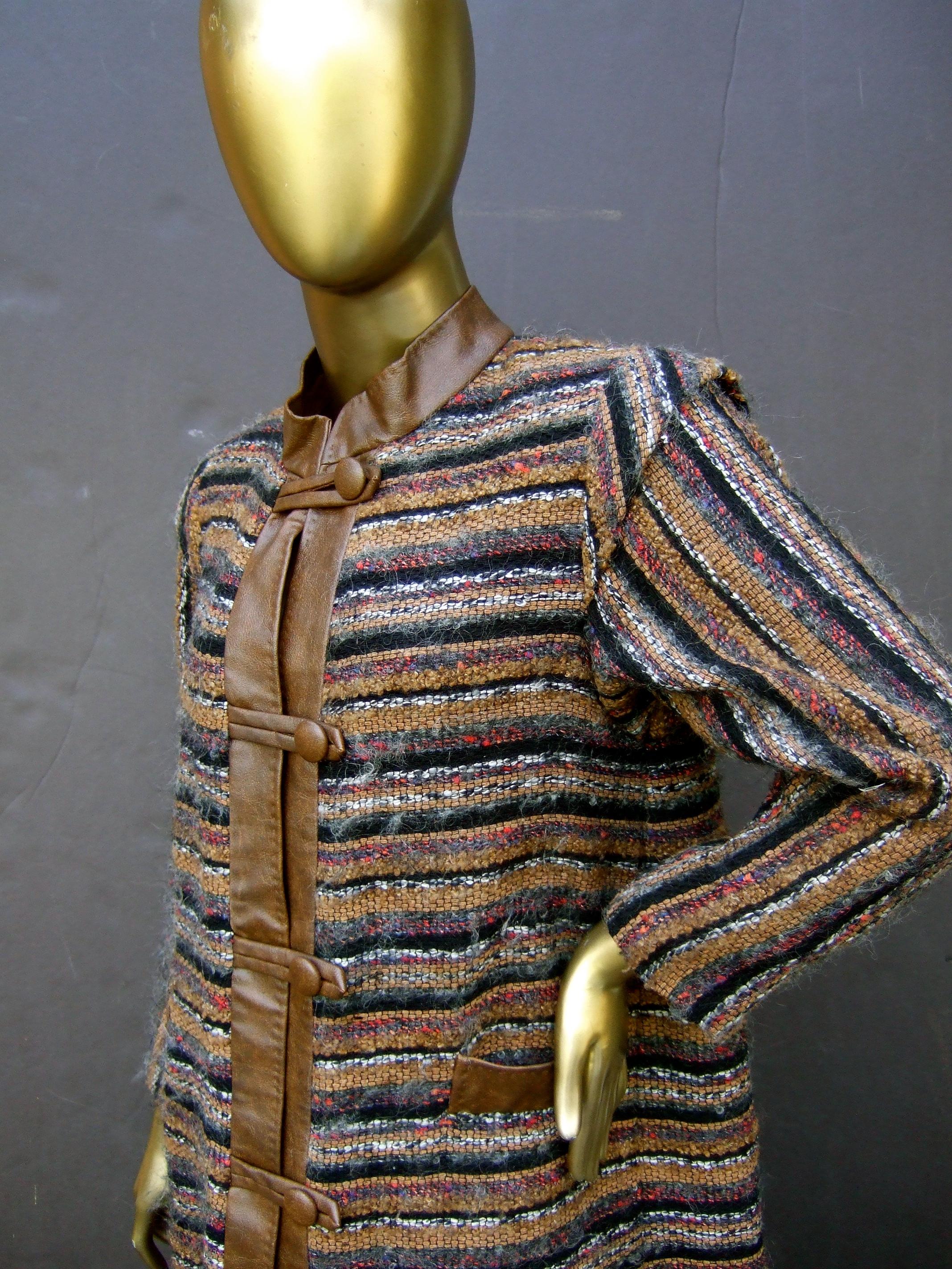 Yves Saint Laurent Horizontal Striped Fuzzy Wool Knit Women's Coat c 1970s 6