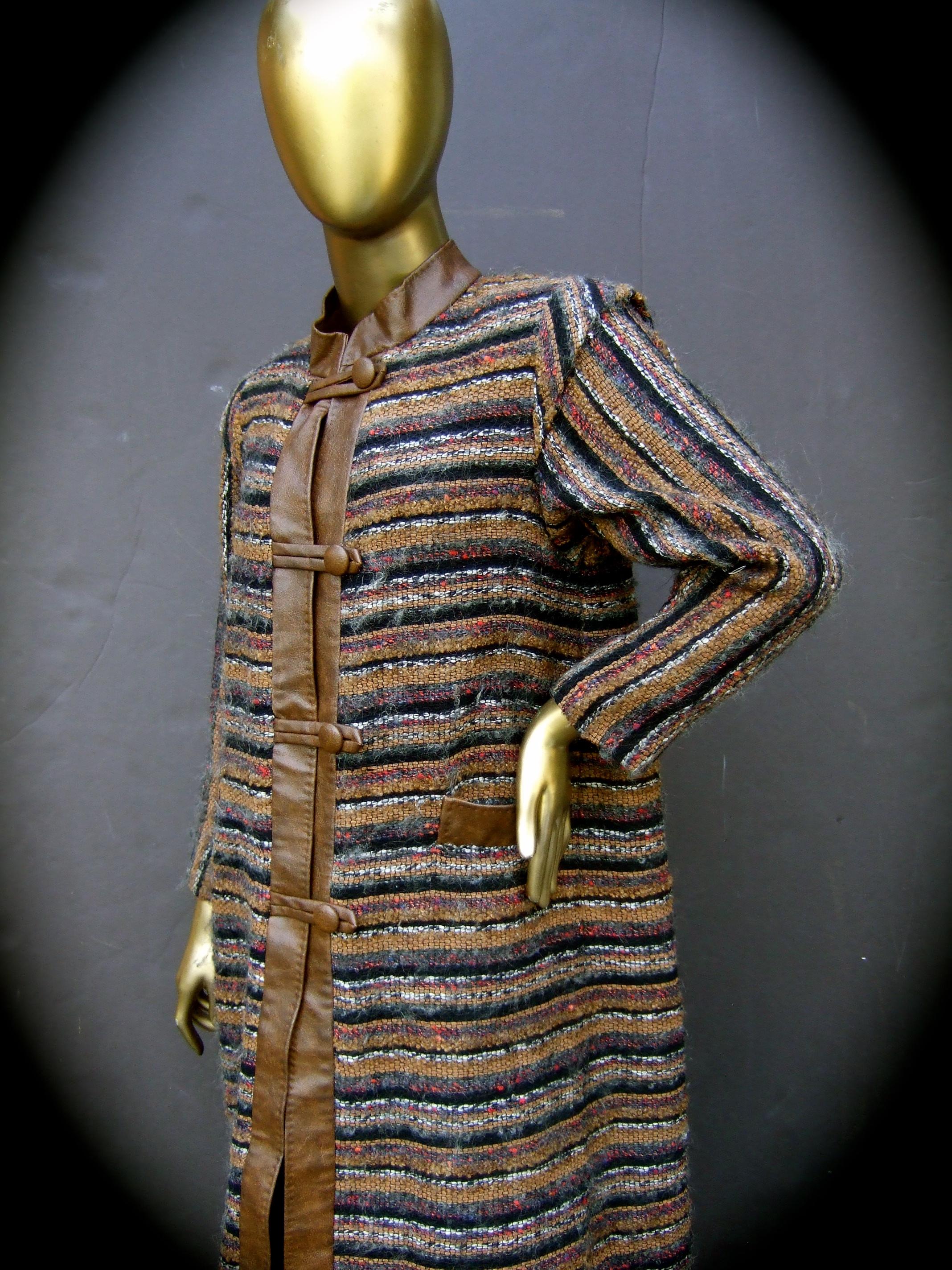 Yves Saint Laurent Horizontal Striped Fuzzy Wool Knit Women's Coat c 1970s 7
