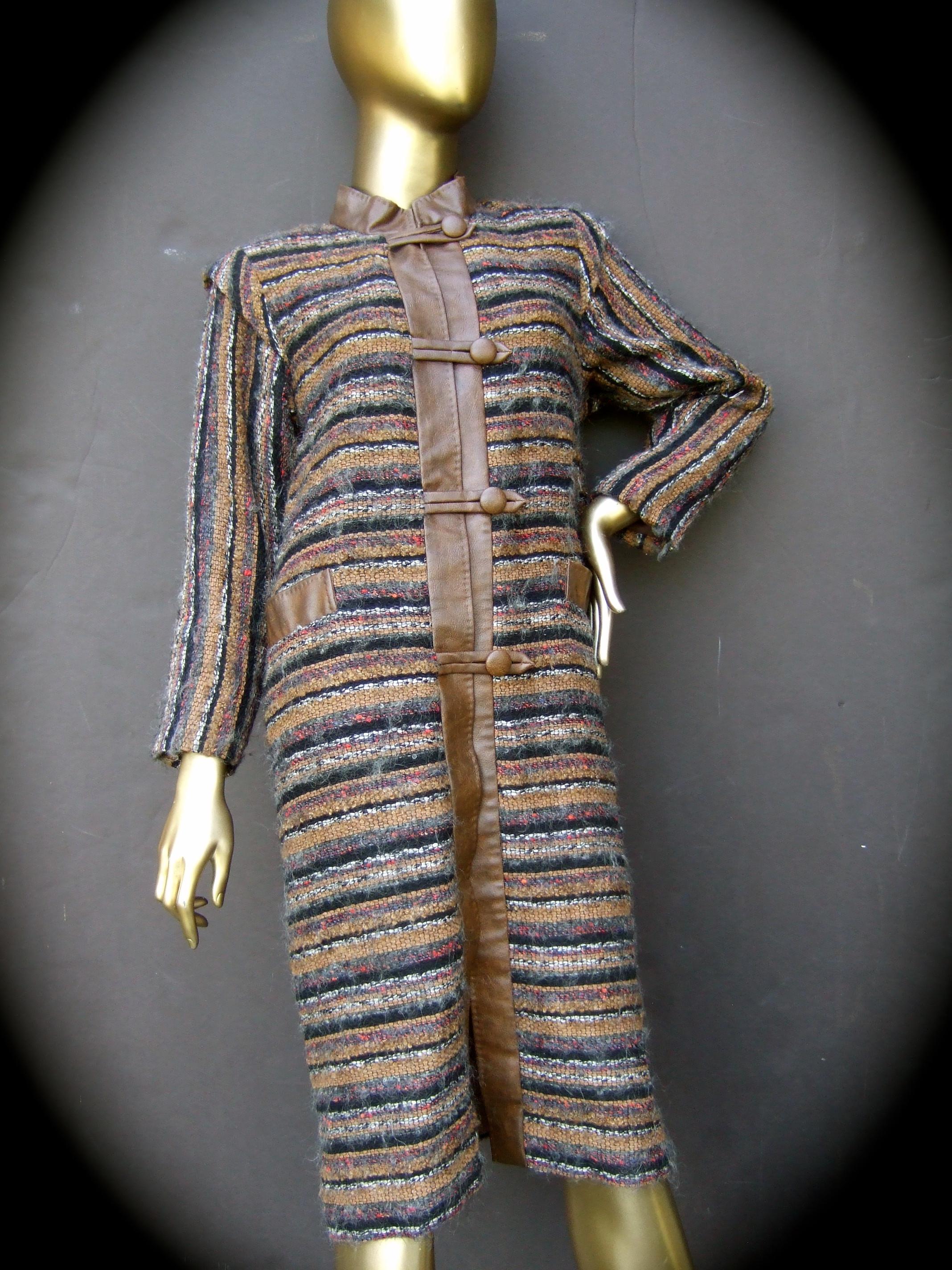 Yves Saint Laurent Horizontal Striped Fuzzy Wool Knit Women's Coat c 1970s 8