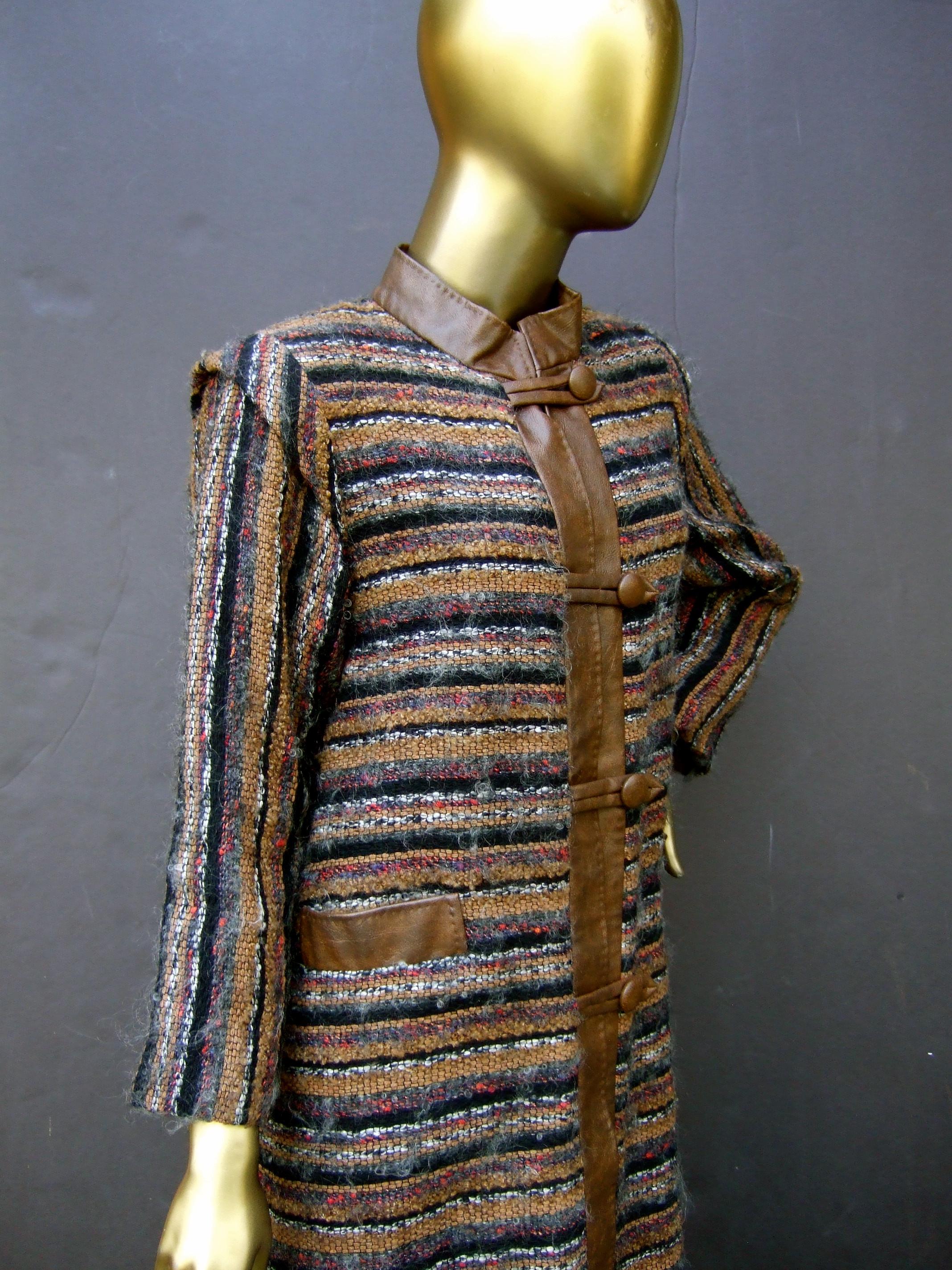 Yves Saint Laurent Horizontal Striped Fuzzy Wool Knit Women's Coat c 1970s 9