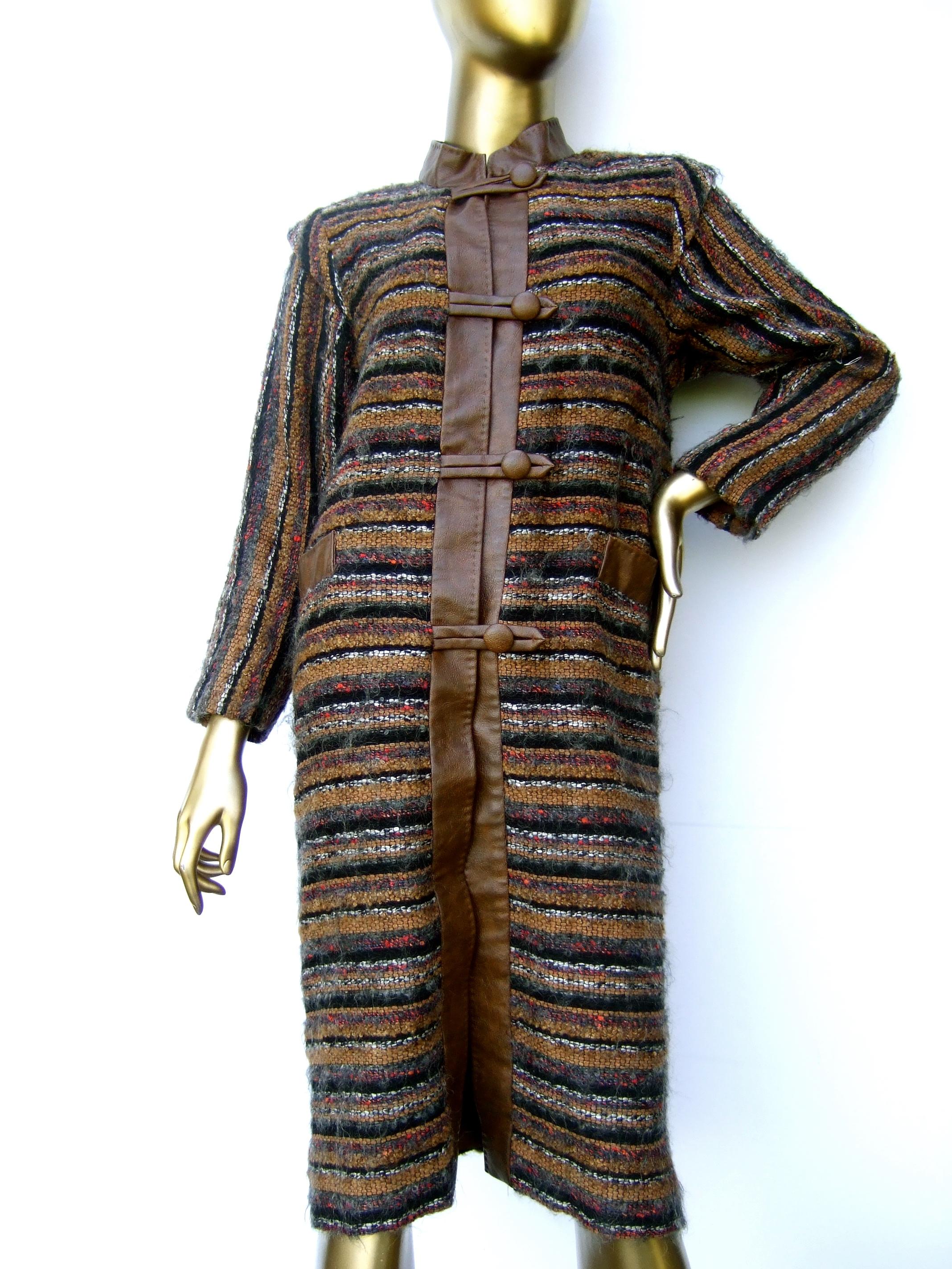 Yves Saint Laurent Horizontal Striped Fuzzy Wool Knit Women's Coat c 1970s 10