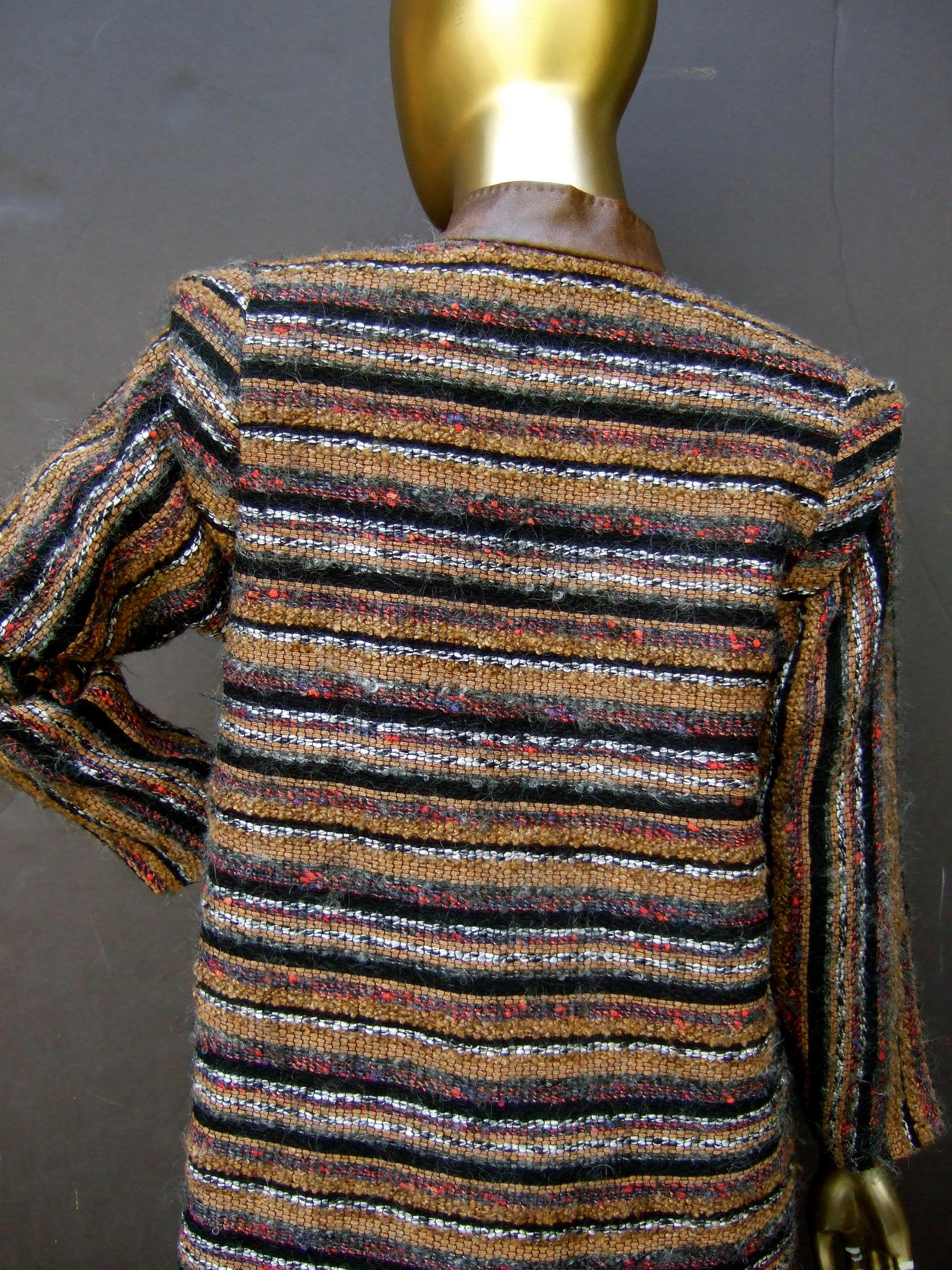 Yves Saint Laurent Horizontal Striped Fuzzy Wool Knit Women's Coat c 1970s 11