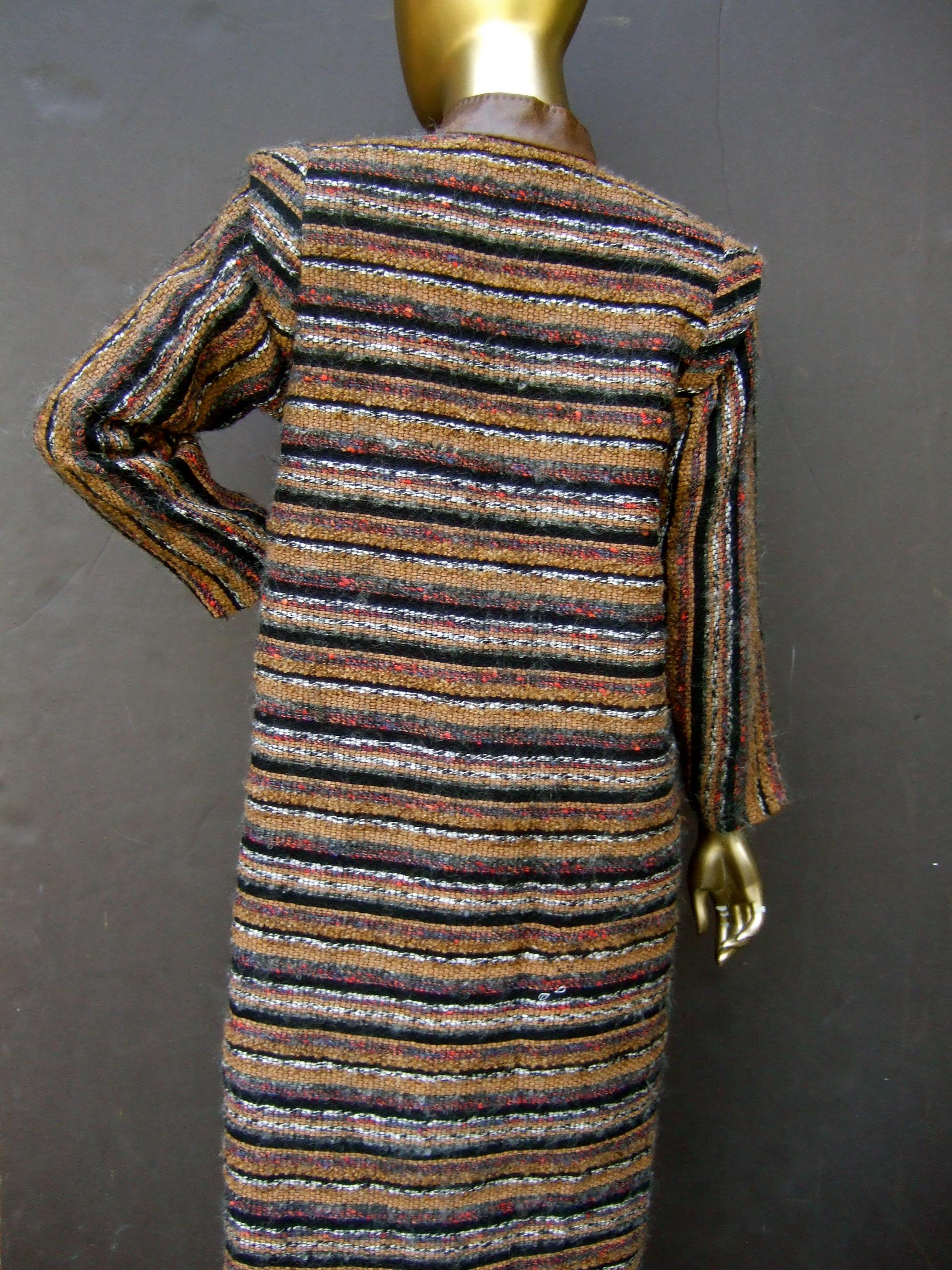 Yves Saint Laurent Horizontal Striped Fuzzy Wool Knit Women's Coat c 1970s 12