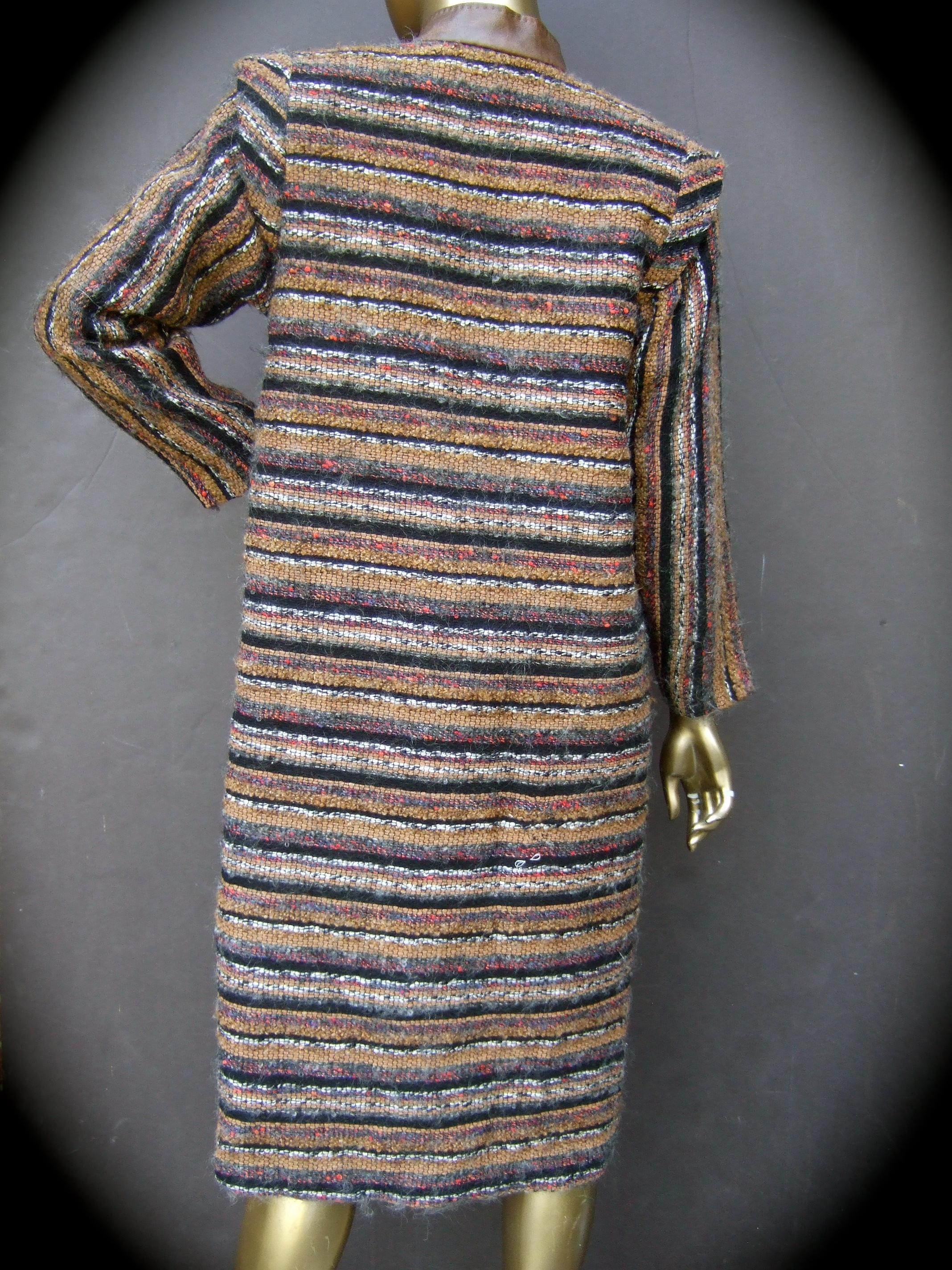 Yves Saint Laurent Horizontal Striped Fuzzy Wool Knit Women's Coat c 1970s 13